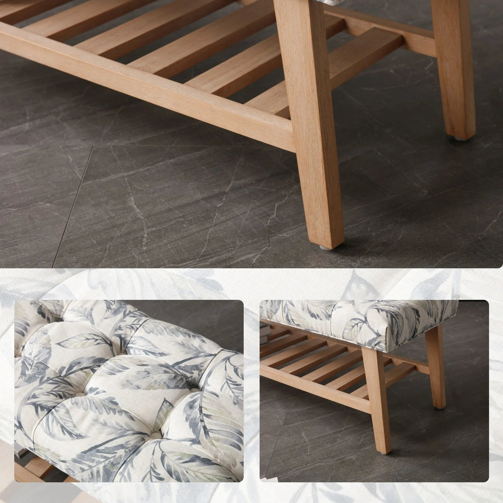 Dayalane Upholstered Storage Bench with Shoe Rack.Linen Fabric Entryway Bench for Living Room. Bedroom and Hallway. Multi Functional Ottoman with Solid Wood Shelf. Beige