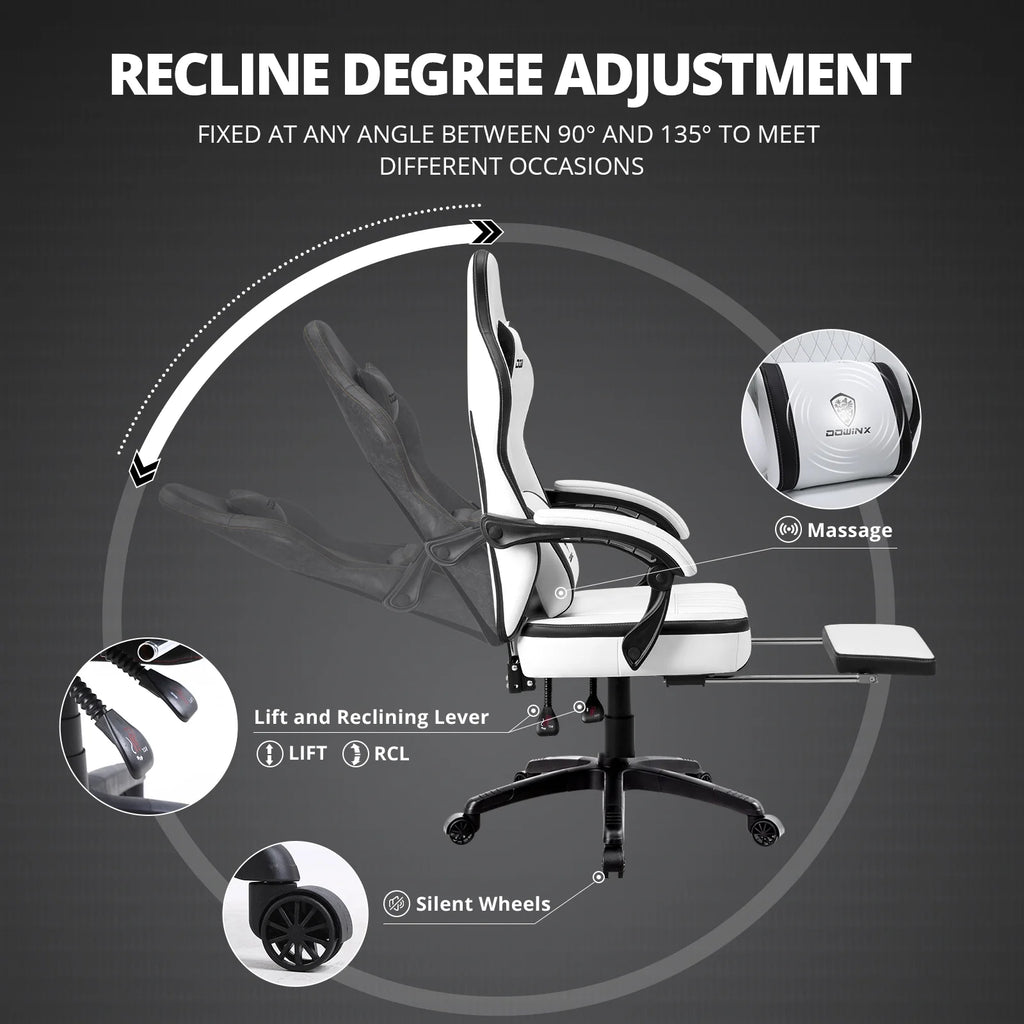 Dowinx Gaming Chair Breathable PU Leather Gamer Chair with Pocket Spring Cushion. Ergonomic Computer Chair with Massage Lumbar Support.Adjustable Swivel Task Chair with Footrest(Brown)