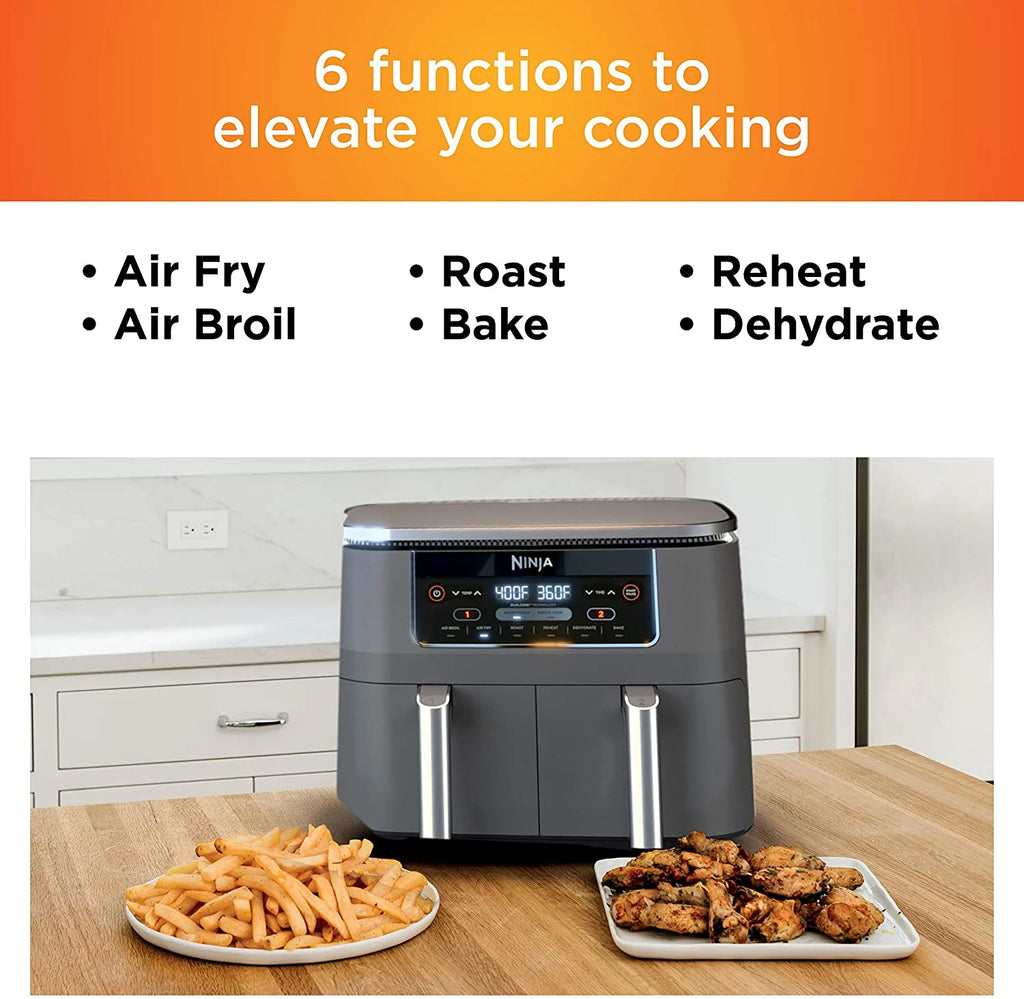 Restored Ninja DZ201 Foodi 6-in-1 2-Basket Air Fryer with DualZone Technology. 8-Quart Capacity. and a Dark Grey Stainless Finish (Refurbished)