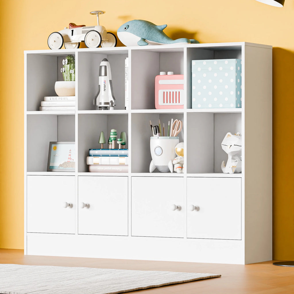 Cozy Castle 3-Tier Open Cube Bookcase with 12 Cubes and 4 Doors. Adjustable Shelves. White