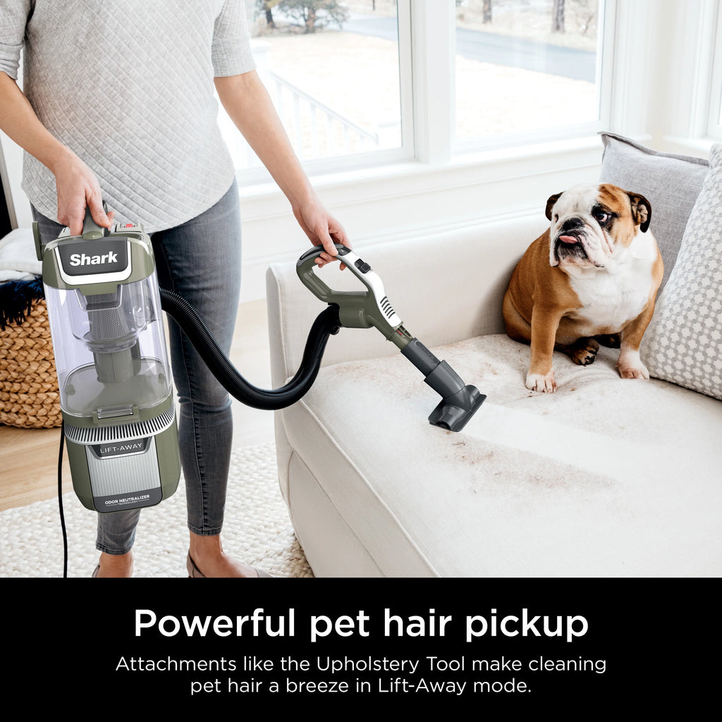 Shark Upright Vacuum. Rotator Pet Lift-Away ADV. Pet Friendly. Bagless. DuoClean PowerFins HairPro Brushroll. HEPA Filter. Hard Floor and Carpet. Swivel Steering. LED Lights. LA700. Sage