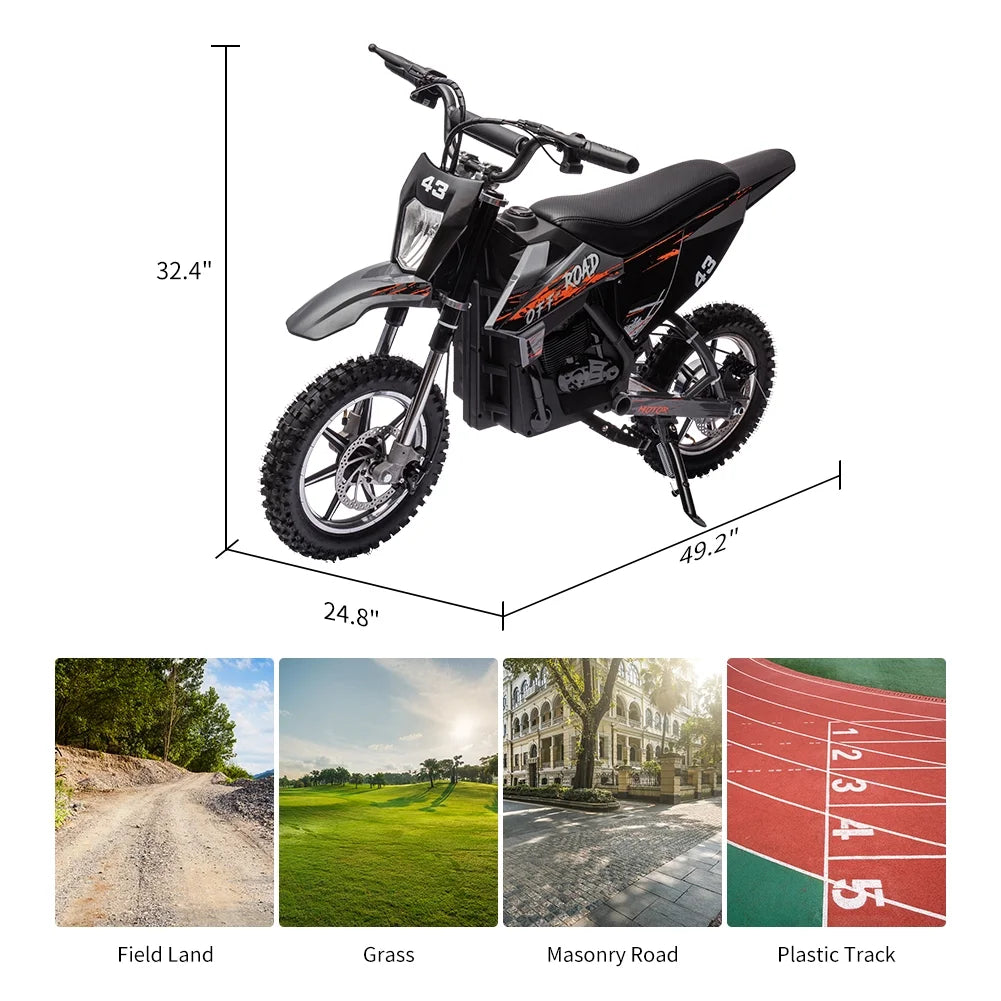 COZONY 36V Kids Electric Dirt Bike.15.5MPH Kids Electric Motorcycle W/ 350W Brushless Motor��LED lights. Air-Filled Tires. Leather Seat.Disc Brake.Max Load 175 Lbs.for Kids Ages 14+ Teenagers. Black