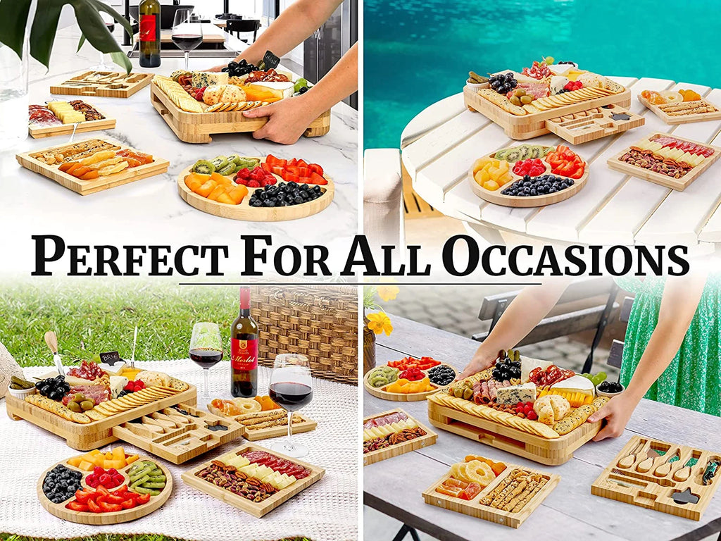 Zulay Kitchen Bamboo Cheese Board Set Extra Thick Charcuterie Board 15 Piece - Deluxe Set