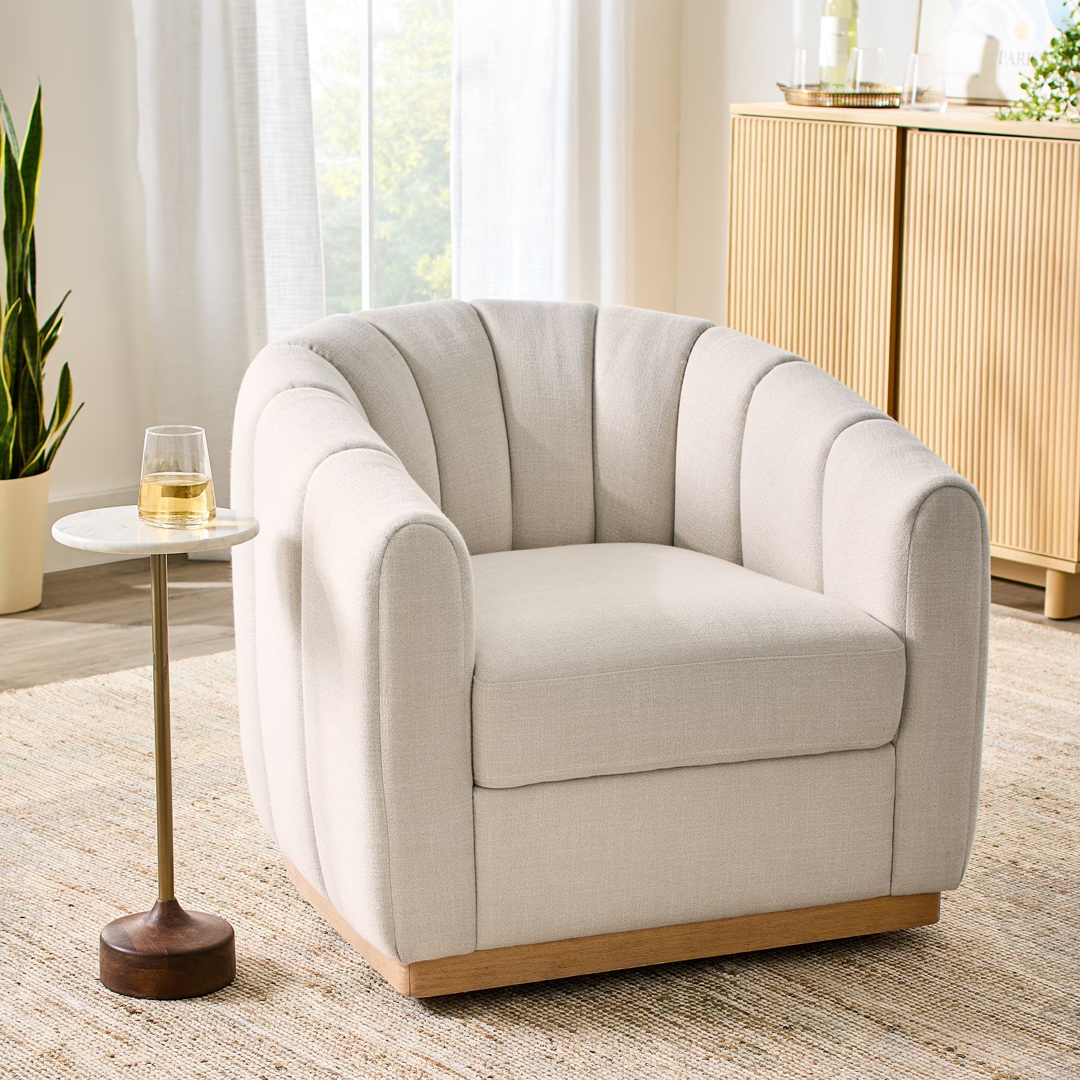 Better Homes & Gardens Lillian Accent Swivel Chair. Cream Linen