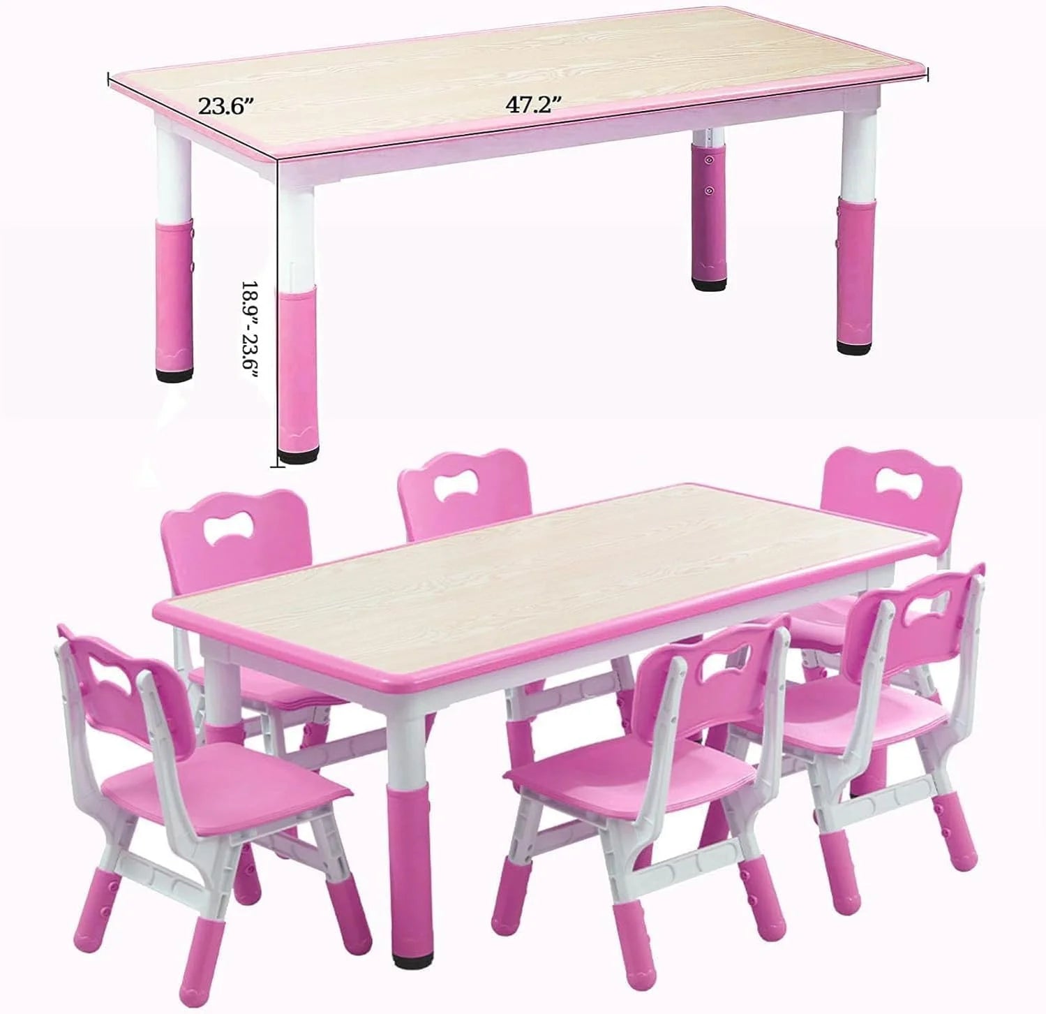 TROPOW Kids Table and Chairs.Height Adjustable Toddler Table and 6 Chair.Multi-Activity Table with Graffiti Desktop Non-Slip Legs for Ages 2-10.Children Activity Table for Daycare.Classroom.Blue