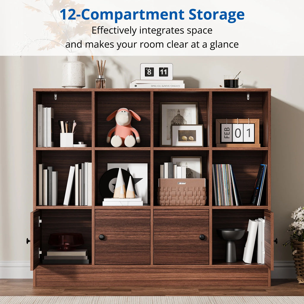 Cozy Castle 3-Tier Open Cube Bookcase with 12 Cubes and 4 Doors. Adjustable Shelves. White
