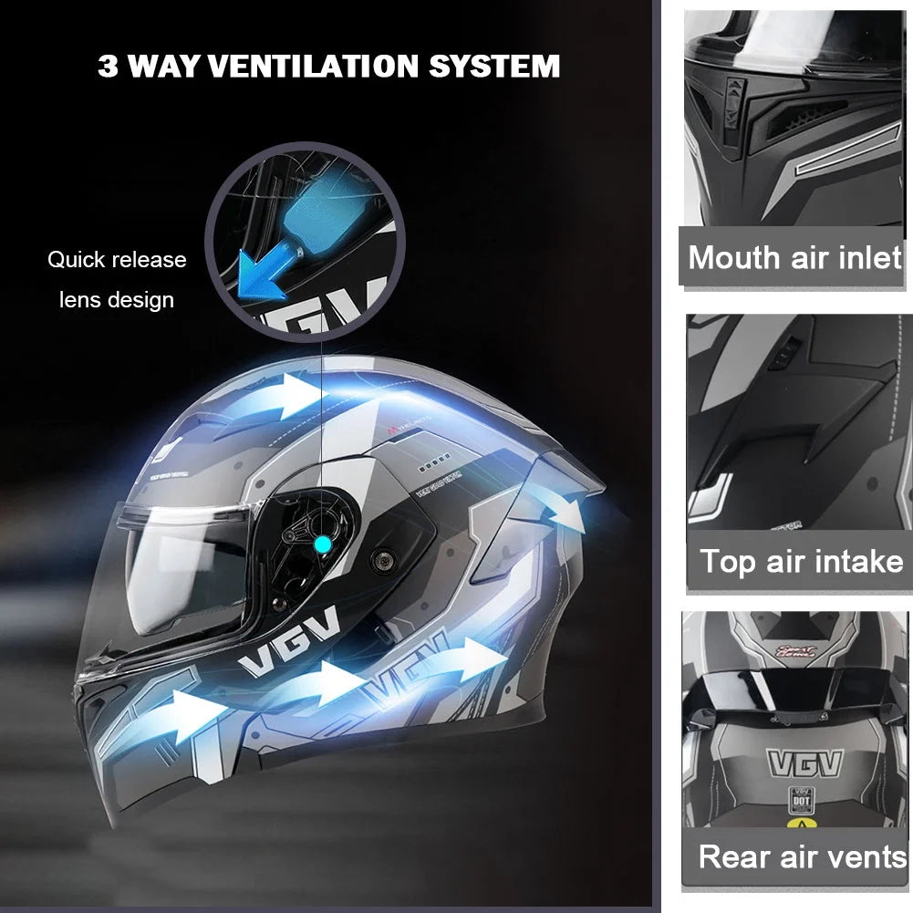 Bluetooth Modular Motorcycle Helmets for Adults Motorbike DOT Approved. Full Face Flip up Anti-Fog Helmet Built-in Dual Speaker with Microphone for Men and Women