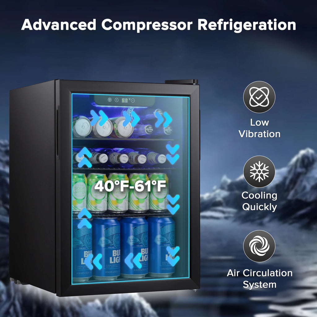 Auseo 1.3 Cu.ft. Mini Beverage Refrigerator Cooler - 55 Can &12 Bottle Mini Fridge with Double Glass Door. for Home/Bar/Office. Electronic touch control