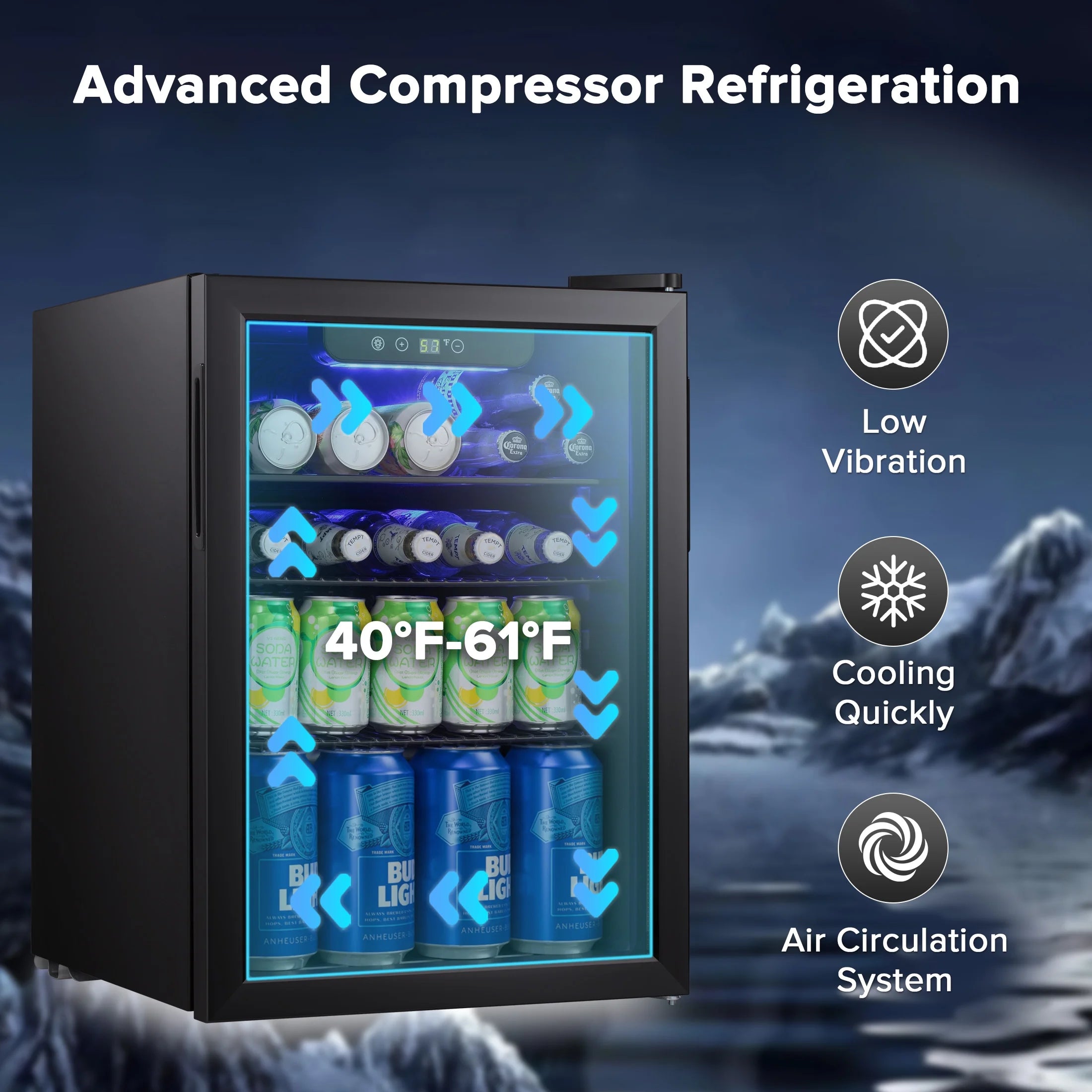 Auseo 1.3 Cu.ft. Mini Beverage Refrigerator Cooler - 55 Can &12 Bottle Mini Fridge with Double Glass Door. for Home/Bar/Office. Electronic touch control