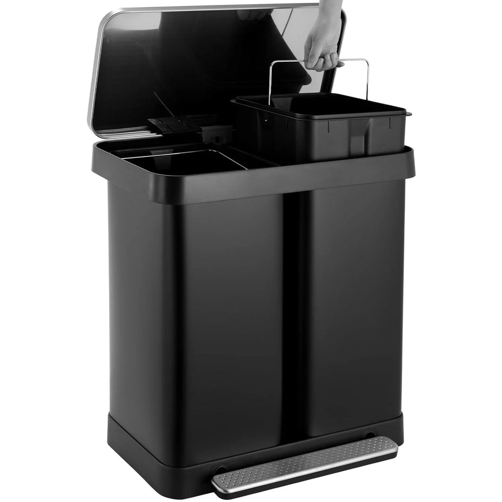 Arlopu 16 Gallon / 60L Dual Trash Can. Stainless Steel Kitchen Garbage Can with Soft-Close Lid. Home Office Classified Recycle Bin