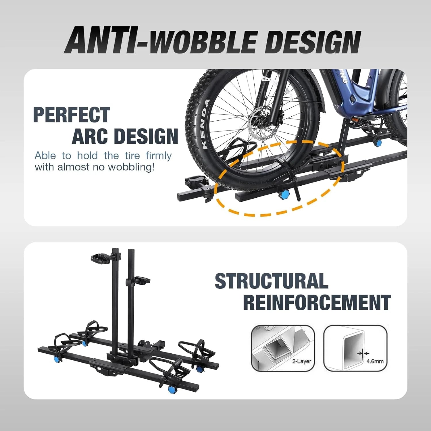 Young Electric Ebike Rack. 200lb Capacity. Alloy Steel Hitch Mount. Fits 5-Inch Fat Tire Bikes. 2-Inch Receiver