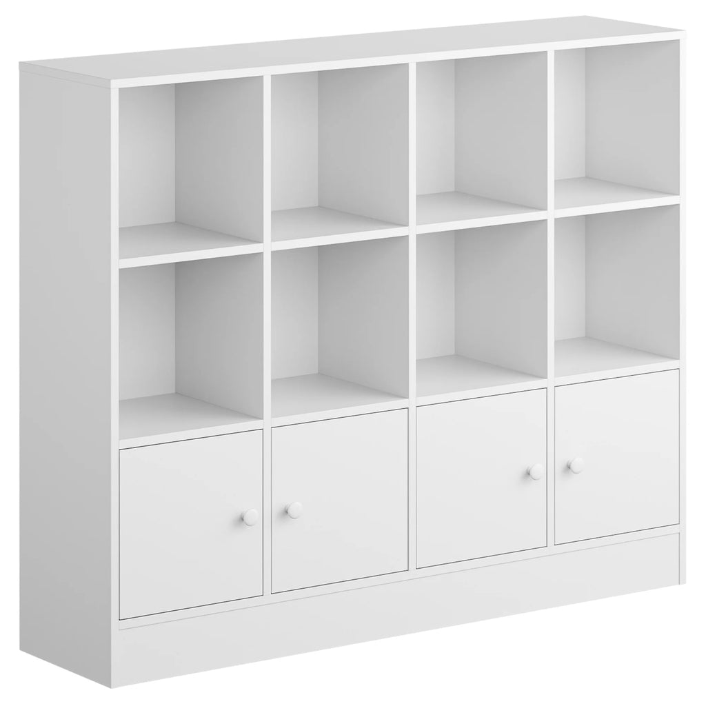 Cozy Castle 3-Tier Open Cube Bookcase with 12 Cubes and 4 Doors. Adjustable Shelves. White