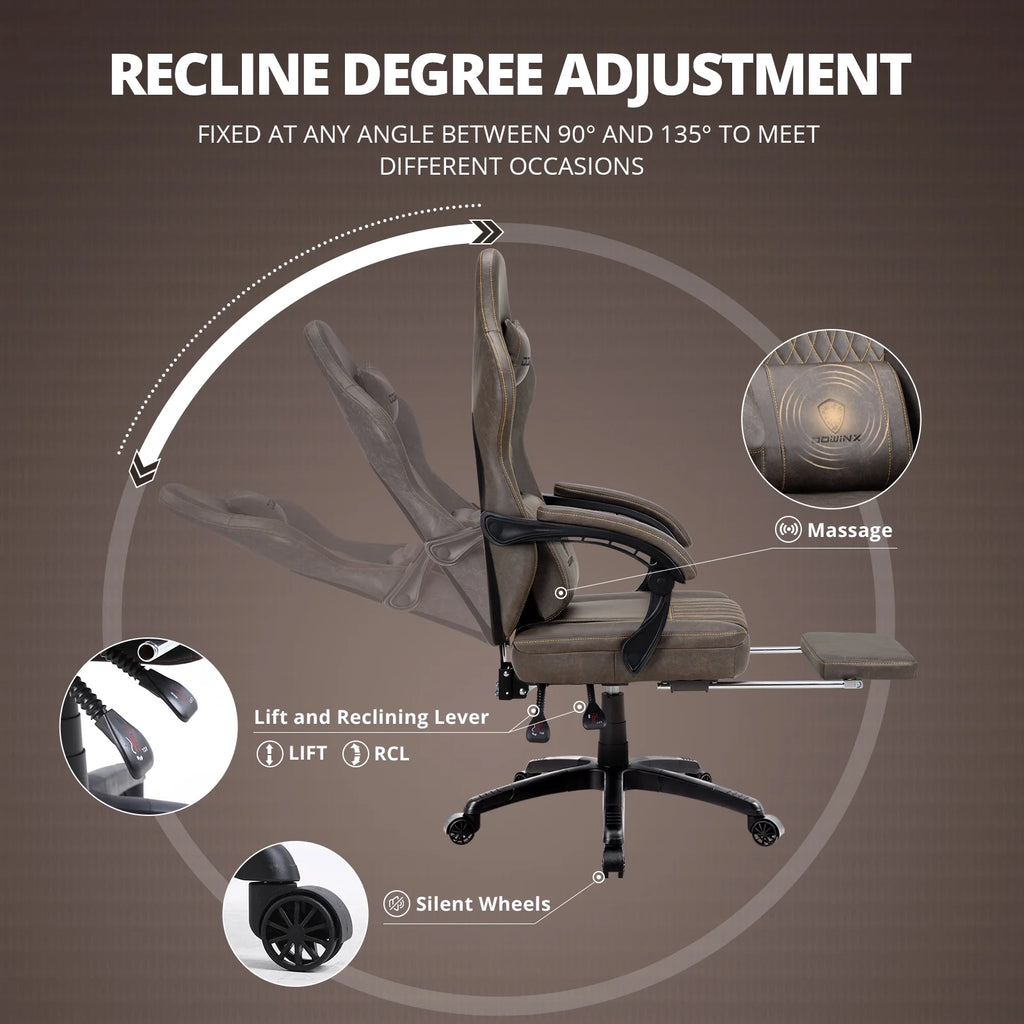 Dowinx Gaming Chair Breathable PU Leather Gamer Chair with Pocket Spring Cushion. Ergonomic Computer Chair with Massage Lumbar Support.Adjustable Swivel Task Chair with Footrest(Brown)