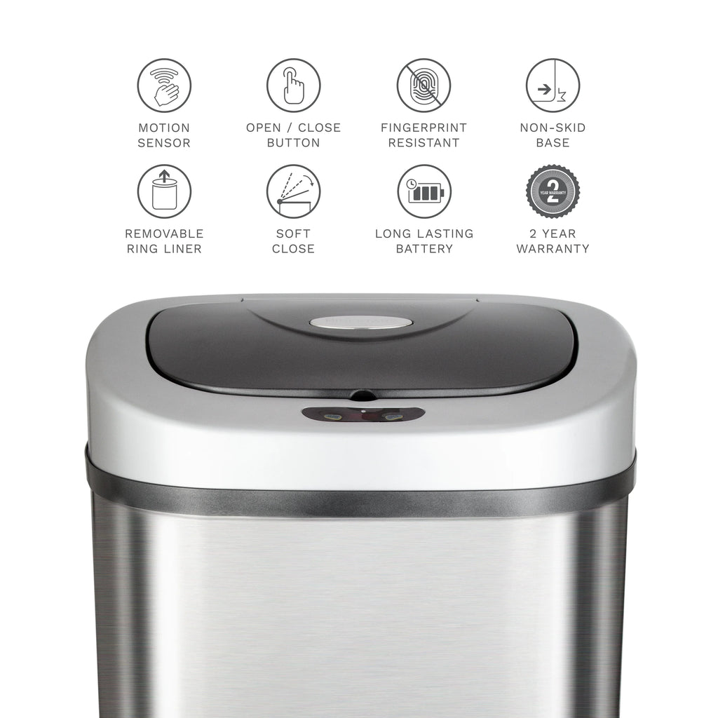 Nine Stars Automatic Trash Can. 21 Gallon Stainless Steel. Motion Sensor Hands Free Soft Close Lid Garbage Bin. Silver