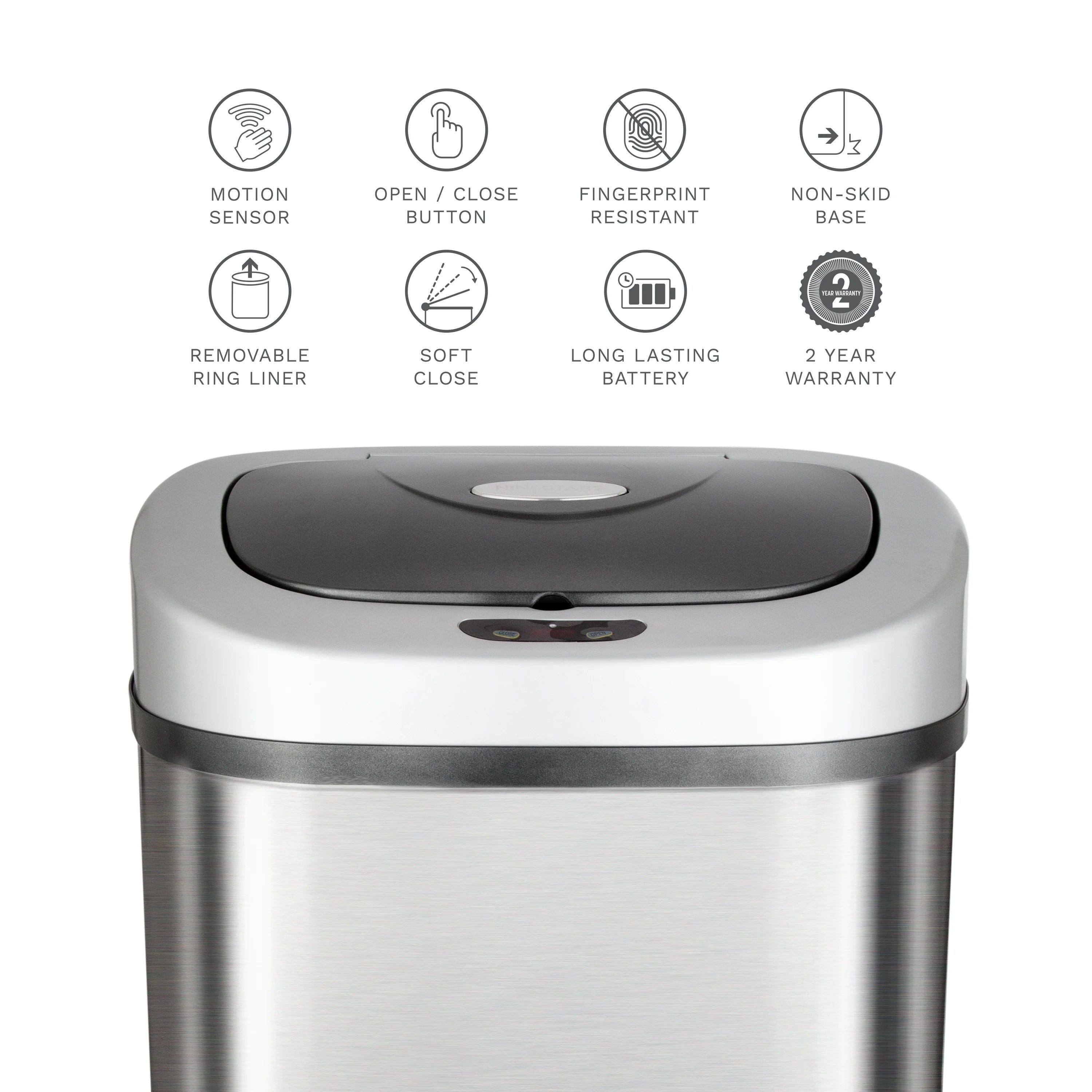 Nine Stars Automatic Trash Can. 21 Gallon Stainless Steel. Motion Sensor Hands Free Soft Close Lid Garbage Bin. Silver