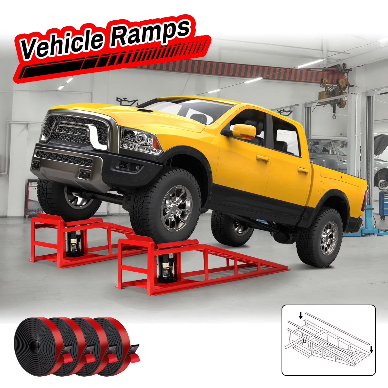 Lafati 2-Pack Hydraulic Car Ramps: Heavy-Duty Vehicle Ramps with 5T / 10000lbs Jack Load Capacity. Portable Design for Effortless Oil Changes and Car Lifts