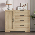 43.3 H Armoire Wardrobe Closet with 4 Drawers & Hanging Rod. Multifunctional Wood Storage Cabinet for Bedroom. Natural Oak