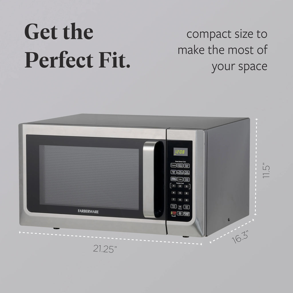 Farberware Countertop Microwave Ov 1100 Watts. 2.2 cu ft - Smart Sensor With LED Lighting and Child Lock - Perfect for Apartments and Dorms - Easy Clean Black Interior. Stainless Steel