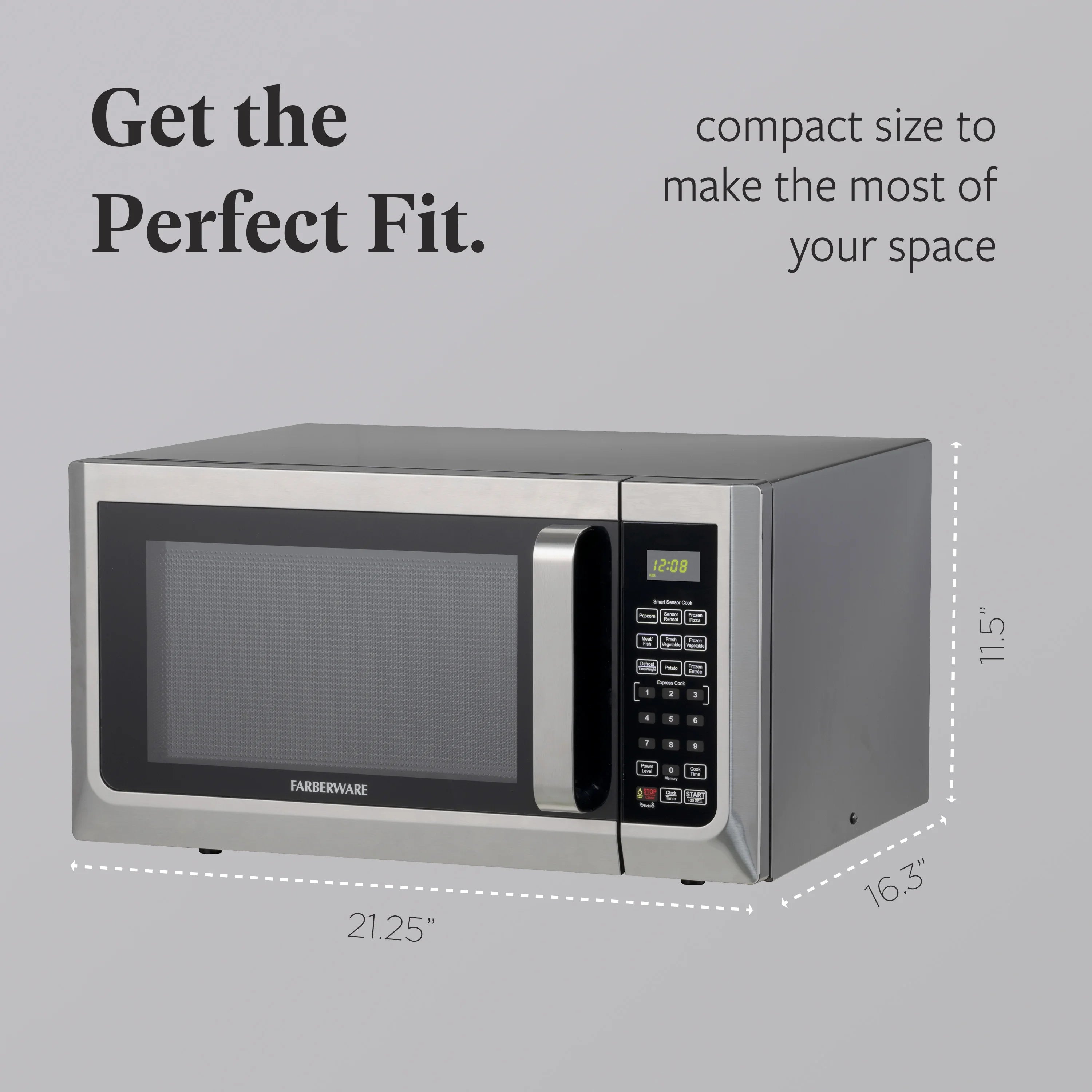 Farberware Countertop Microwave Ov 1100 Watts. 2.2 cu ft - Smart Sensor With LED Lighting and Child Lock - Perfect for Apartments and Dorms - Easy Clean Black Interior. Stainless Steel
