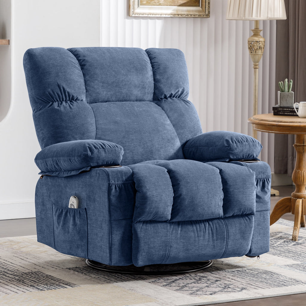 JONPONY Manual Recliner Chair with Heat Therapy and Massage Function. Heavy Duty Reclining Mechanism Massage Chair. Elderly Single Rocker Sofa with Cup Holders for Bedroom Home Theater.Grey