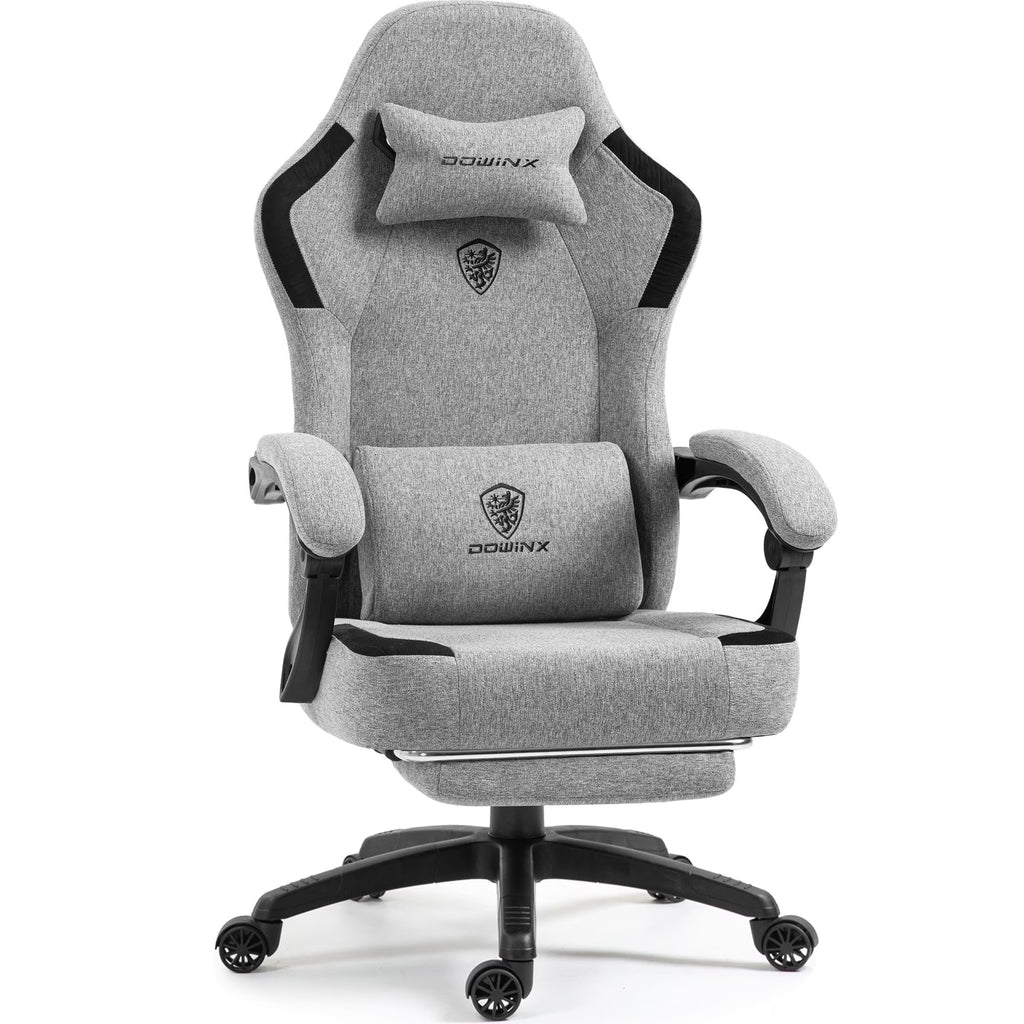 GOOSEA Fabric Gaming Chair with Pocket Spring Cushion. Breathable Computer Chair with Massage Lumbar Support and Footrest. High Back Office Chair for Adults. 300lbs. Grey