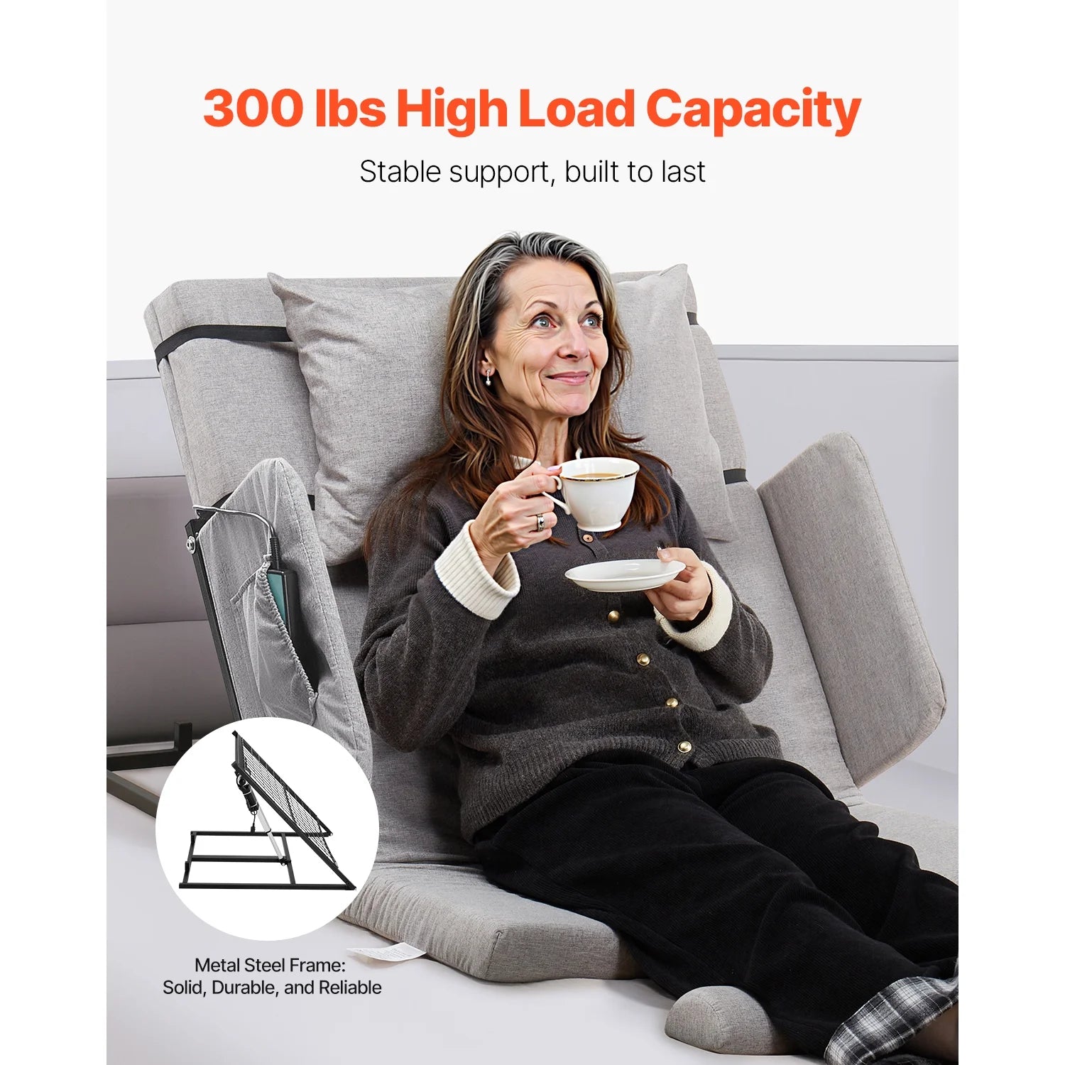 KFFKFF Electric Adjustable Bed Backrest. 300 lbs Capacity. 4-68�� Incline. with Armrest & Storage Pocket. Machine Washable. Ideal for Pregnant Women. Elderly. and Patients