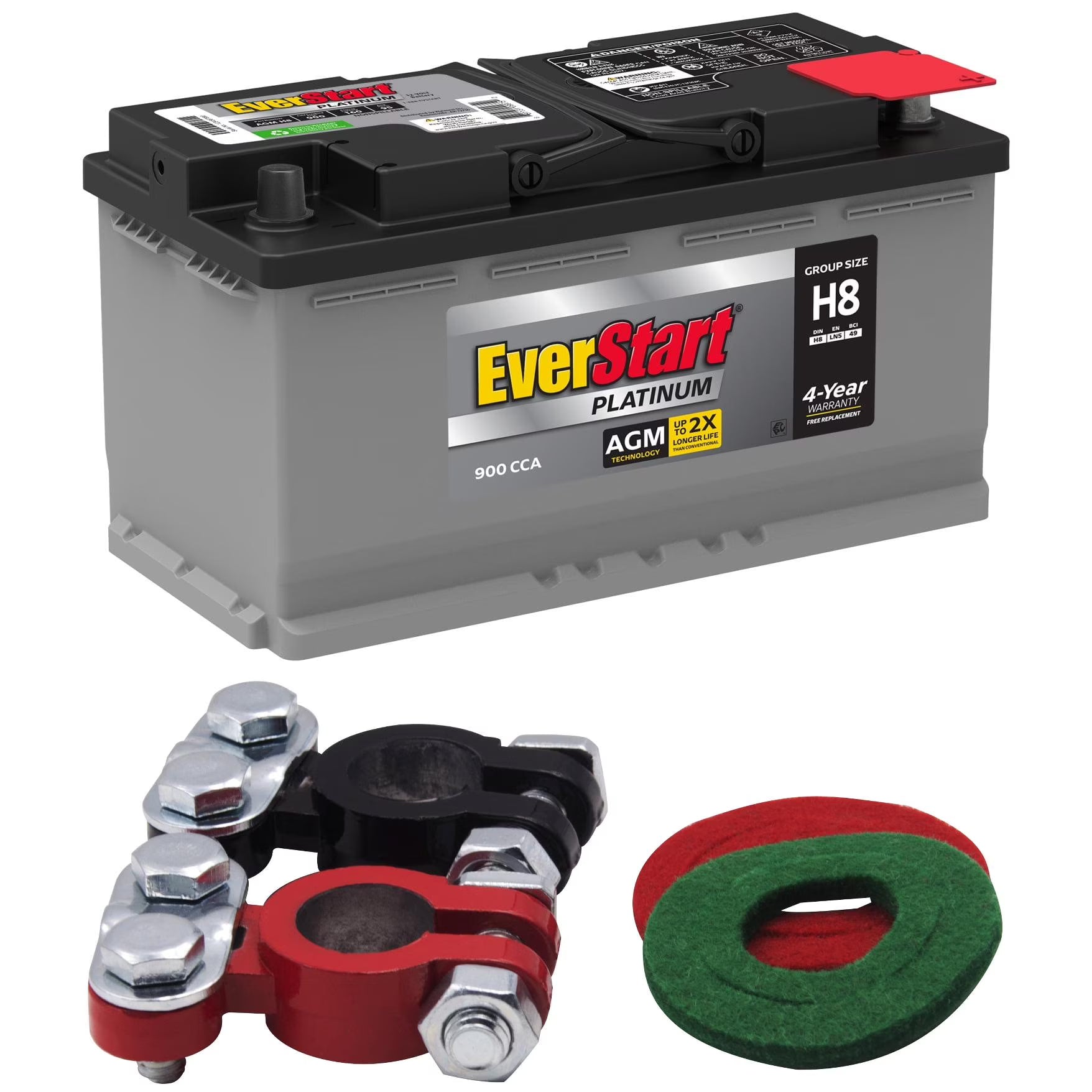 EverStart Platinum AGM Automotive Battery. Group Size H8 / LN5 / 49 12 Volt. 900 CCA with Top Post Epoxy Coated Battery Terminals
