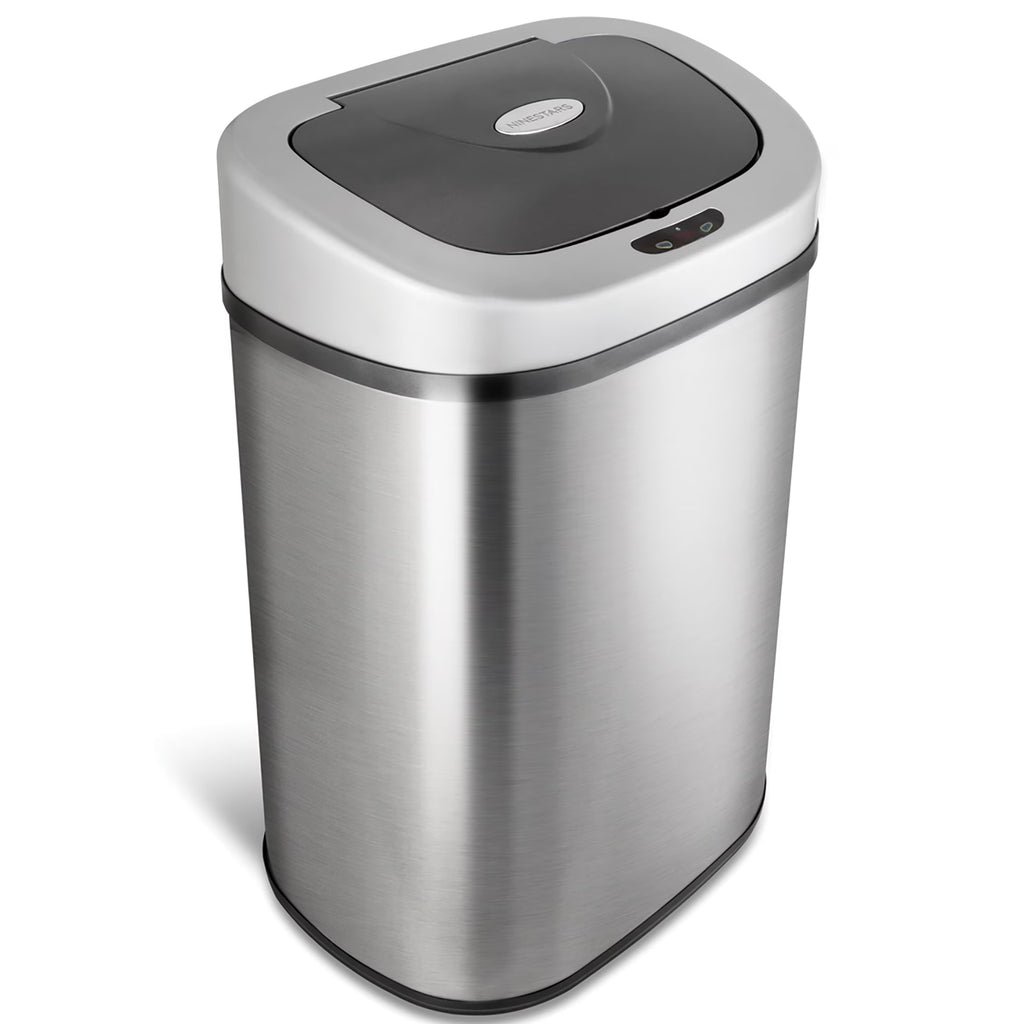 Nine Stars Automatic Trash Can. 21 Gallon Stainless Steel. Motion Sensor Hands Free Soft Close Lid Garbage Bin. Silver