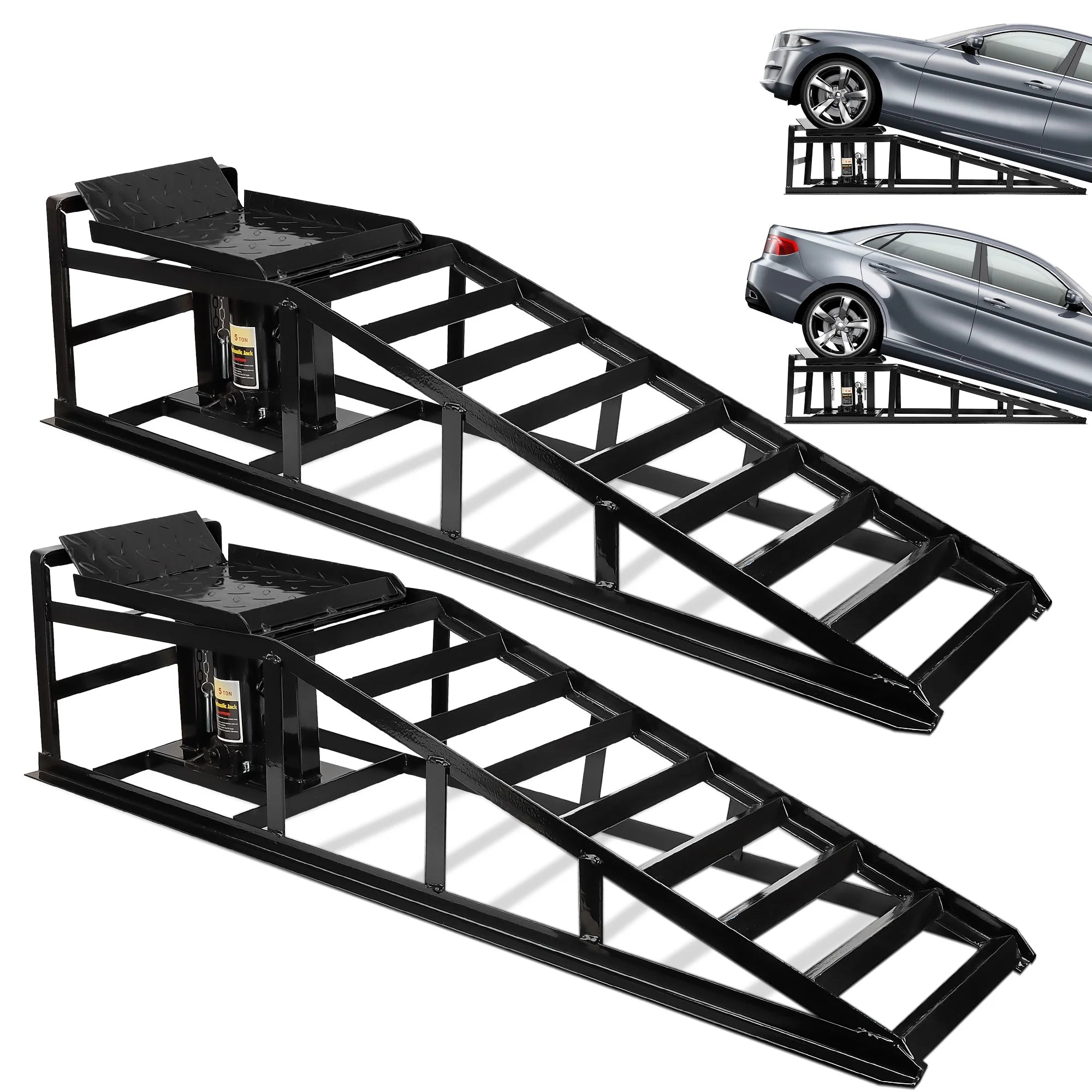 Lafati 2-Pack Hydraulic Car Ramps: Heavy-Duty Vehicle Ramps with 5T / 10000lbs Jack Load Capacity. Portable Design for Effortless Oil Changes and Car Lifts