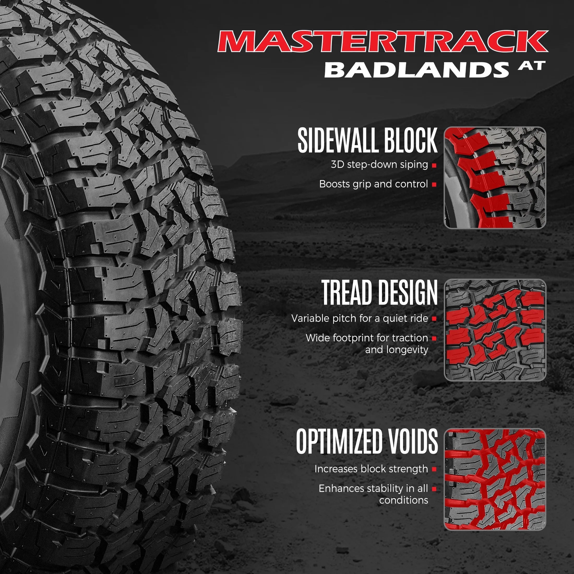 Mastertrack Badlands AT All Terrain 265/70R16 112T SUV All Season Tire 265/70/16(Tire Only)