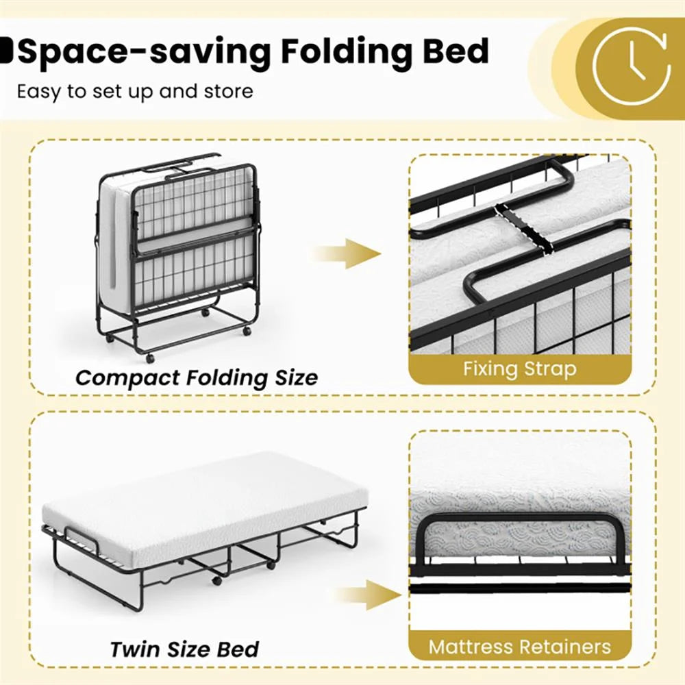 Kepooman Twin Size Folding Bed with Memory Foam Mattress and Heavy-duty Metal Frame