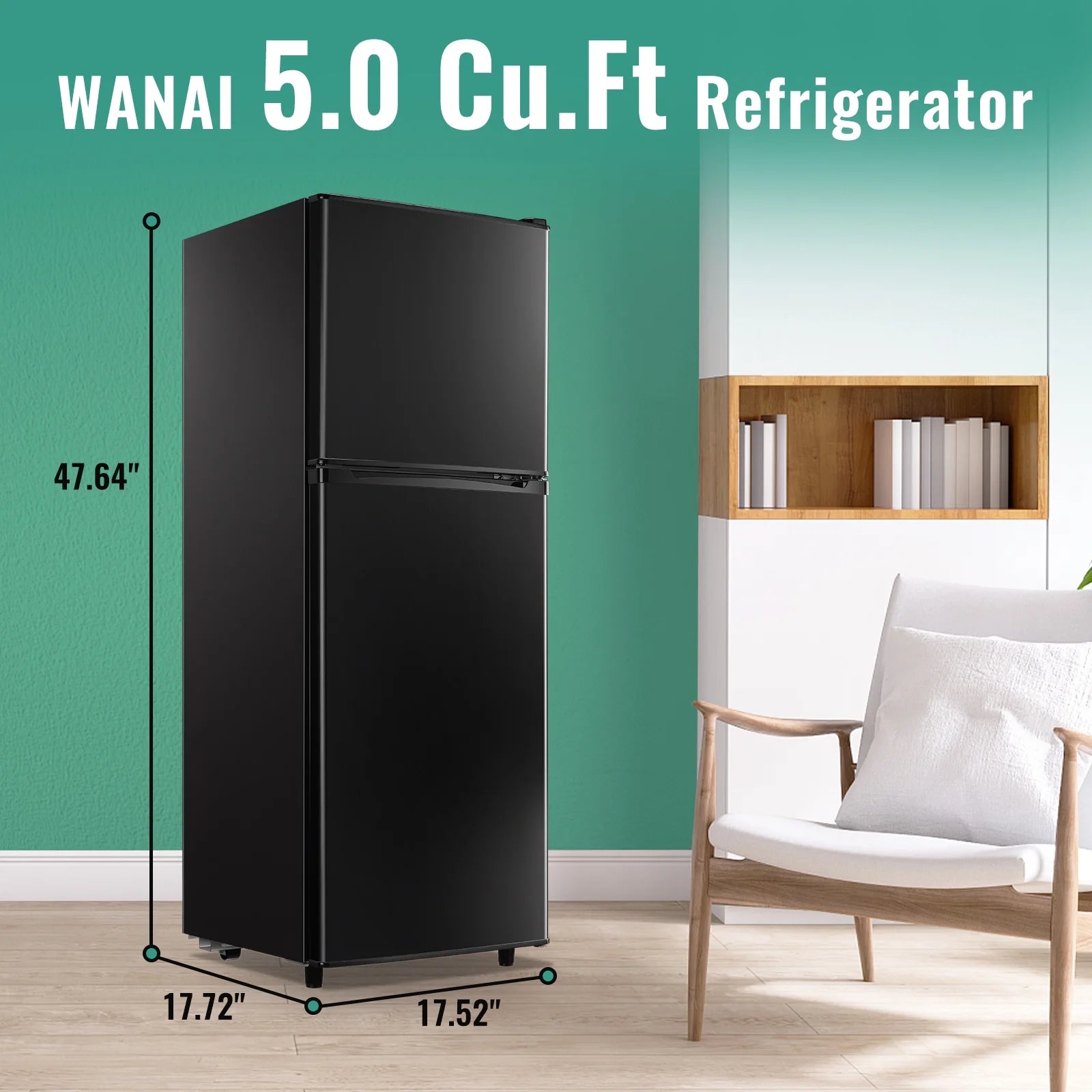 WANAI 5.0 Cu.ft Mini Refrigerator with Freezer 7 Settings Temp Adjustable Large Compact Fridge Silver