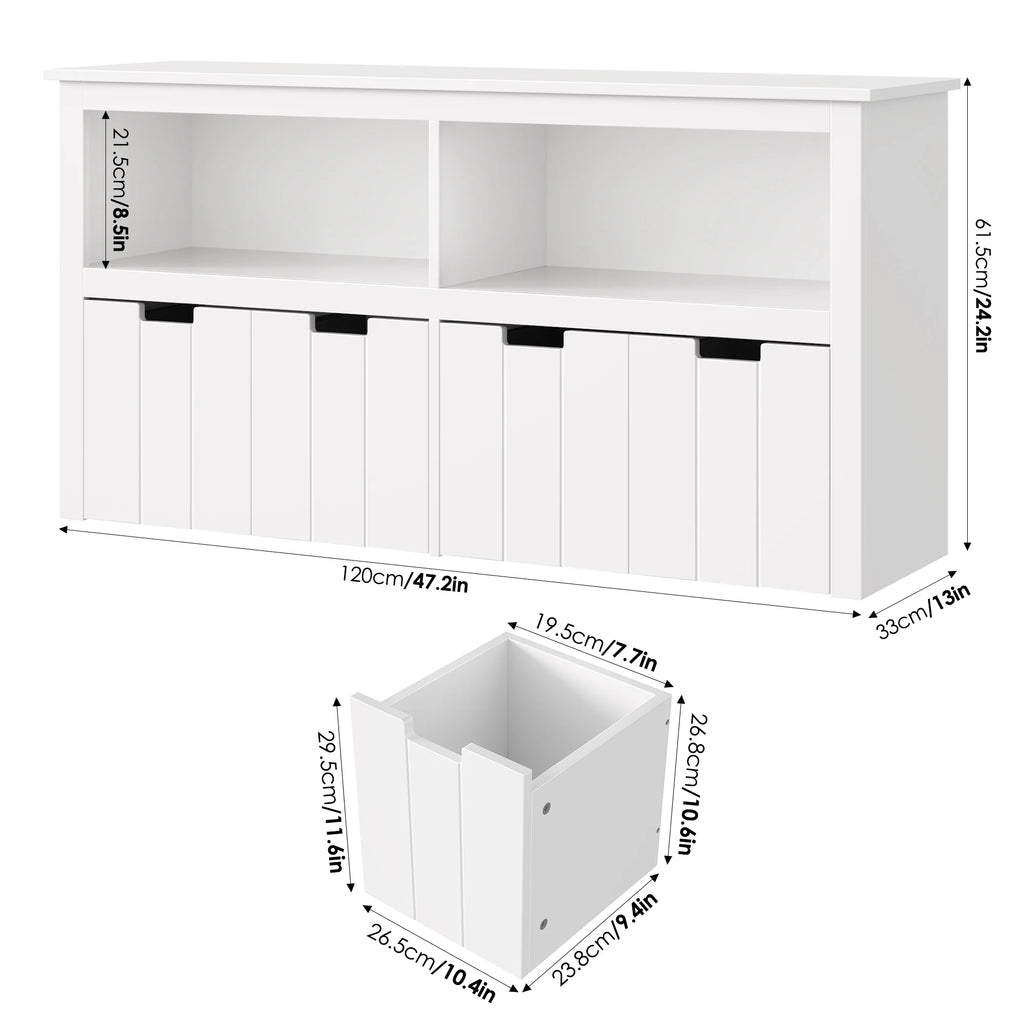 Homfa Kids Toy Storage with 4 Drawers. Cubes Storage Bin with Shelves and Wheels for Kids Living Room. White