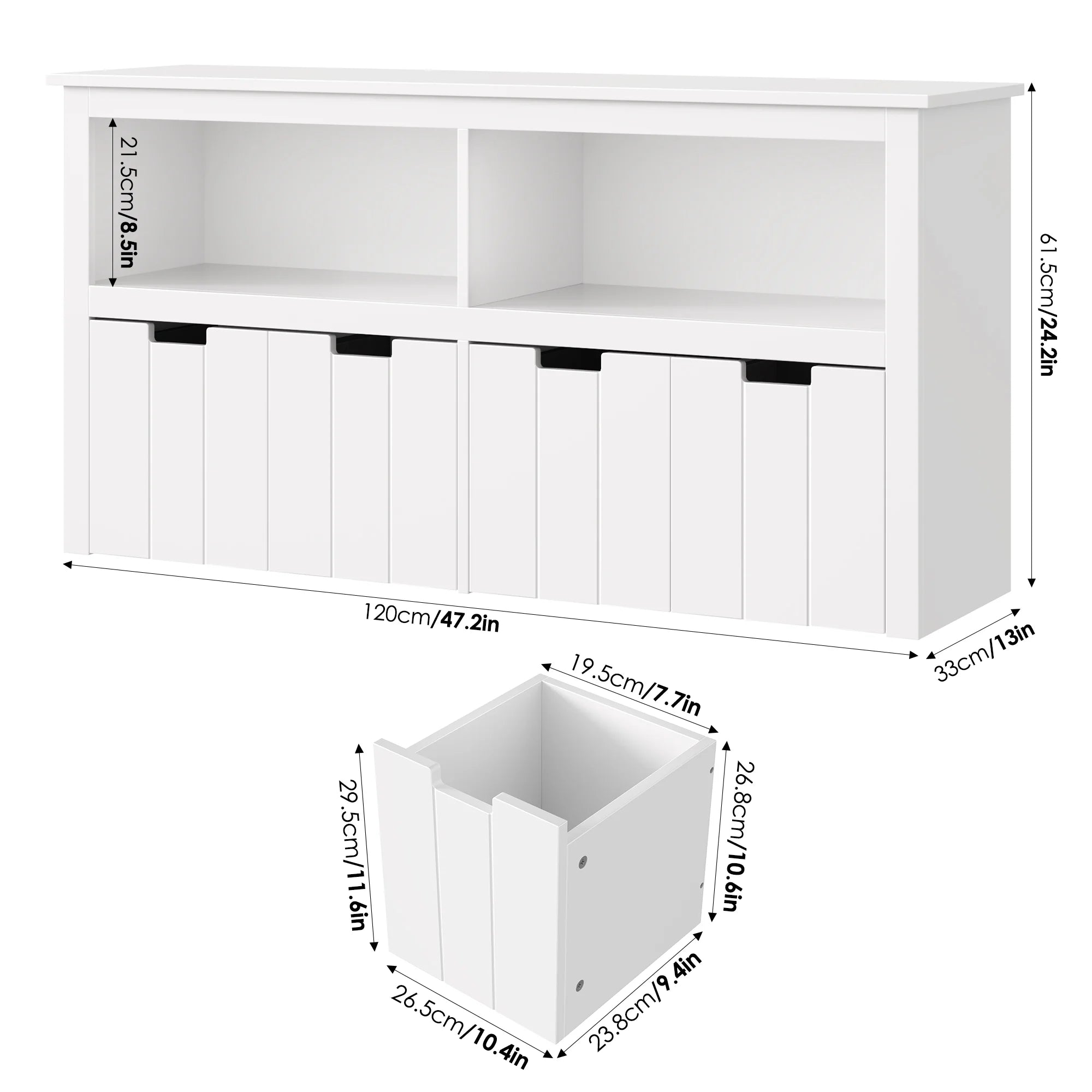Homfa Kids Toy Storage with 4 Drawers. Cubes Storage Bin with Shelves and Wheels for Kids Living Room. White