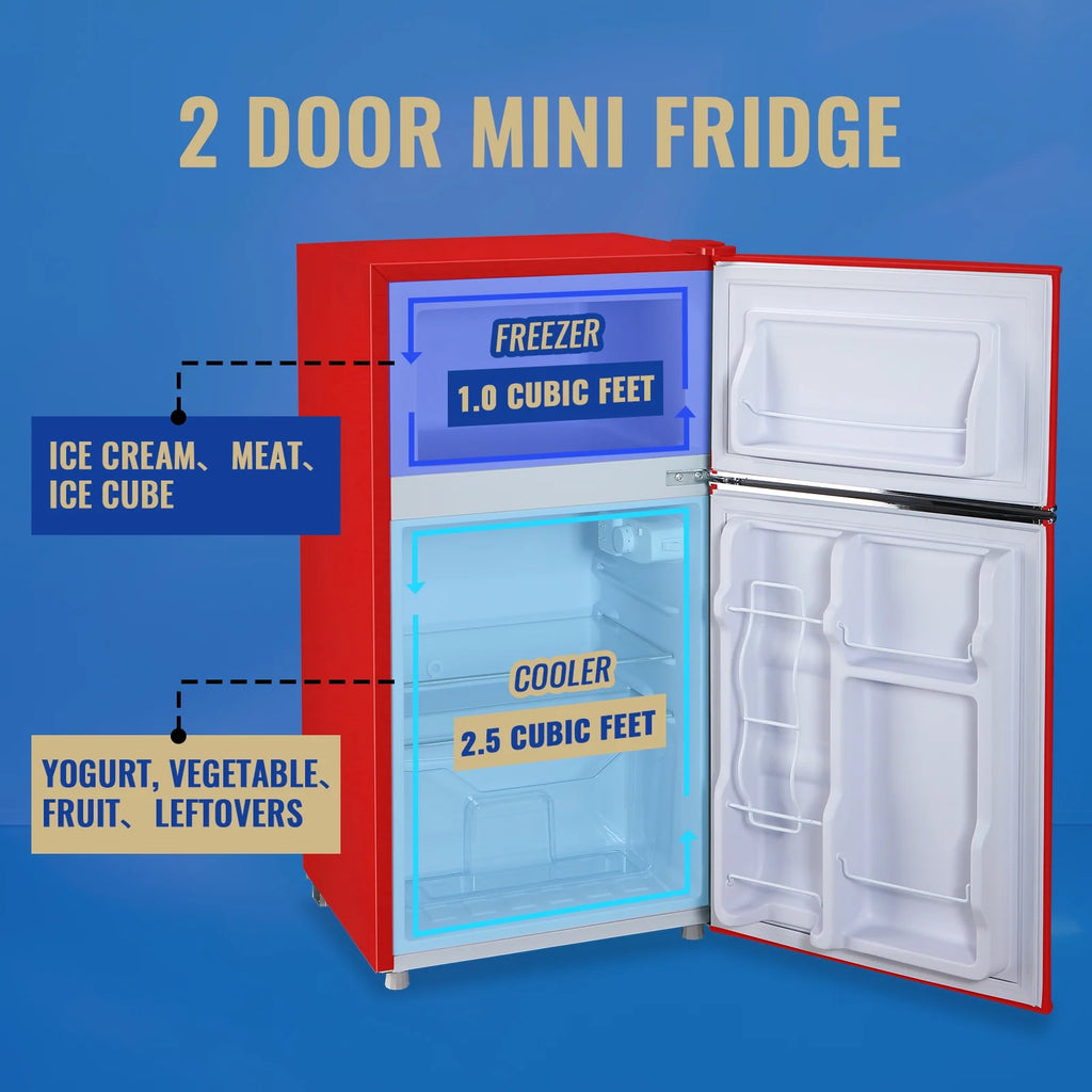 Tacool 3.5 Cu.ft Retro Mini Fridge with Freezer. 2 Door Small Refrigerator with 7 Adjustable Thermostat for Home. Blue