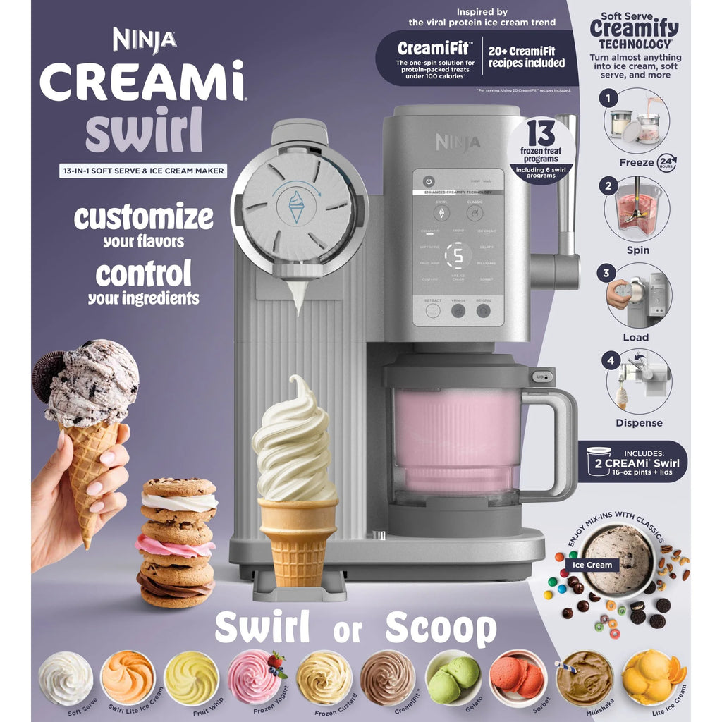 Ninja Swirl? by CREAMi? Soft Serve and Ice Cream Maker. 13 One-Touch Programs. NC701
