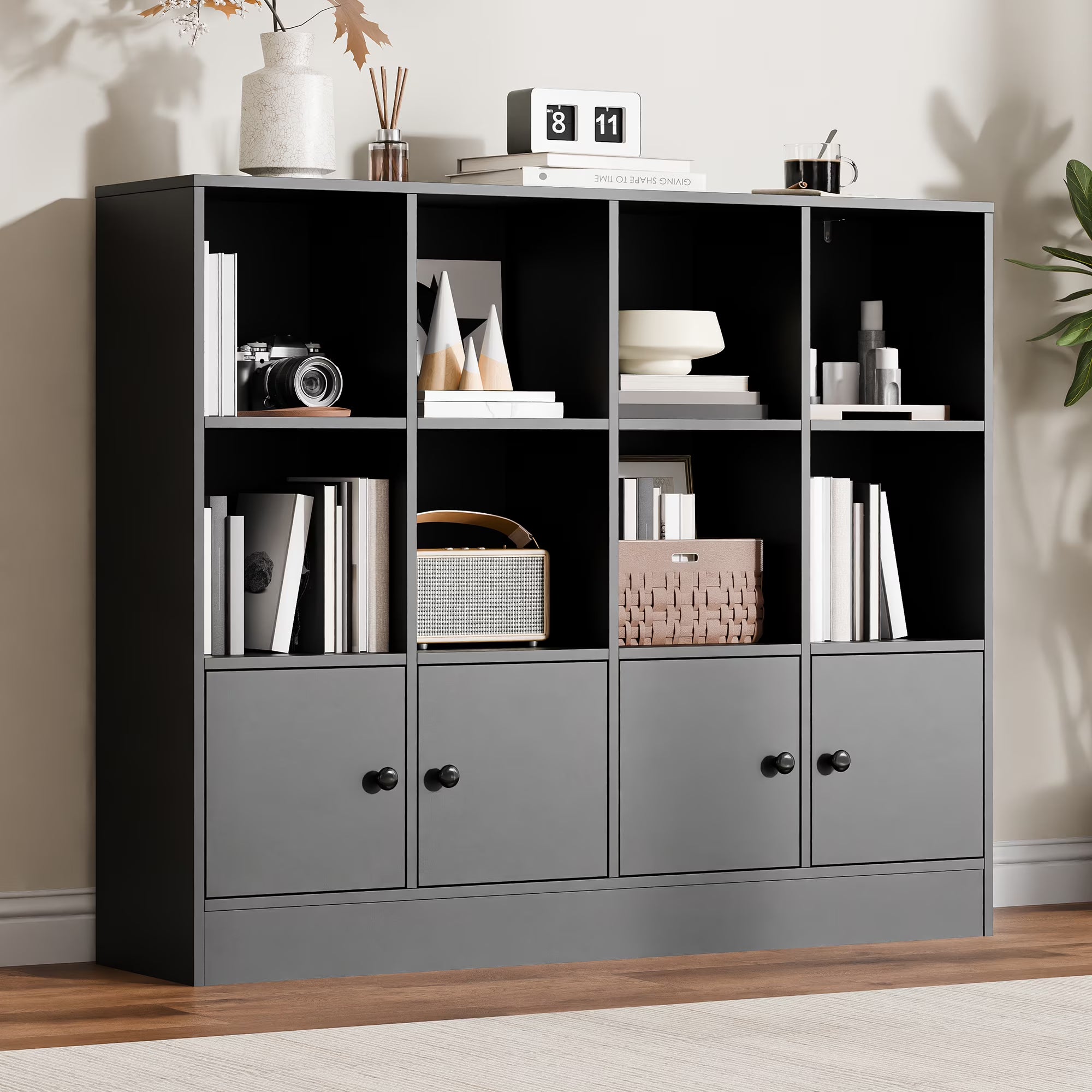 Cozy Castle 3-Tier Open Cube Bookcase with 12 Cubes and 4 Doors. Adjustable Shelves. White