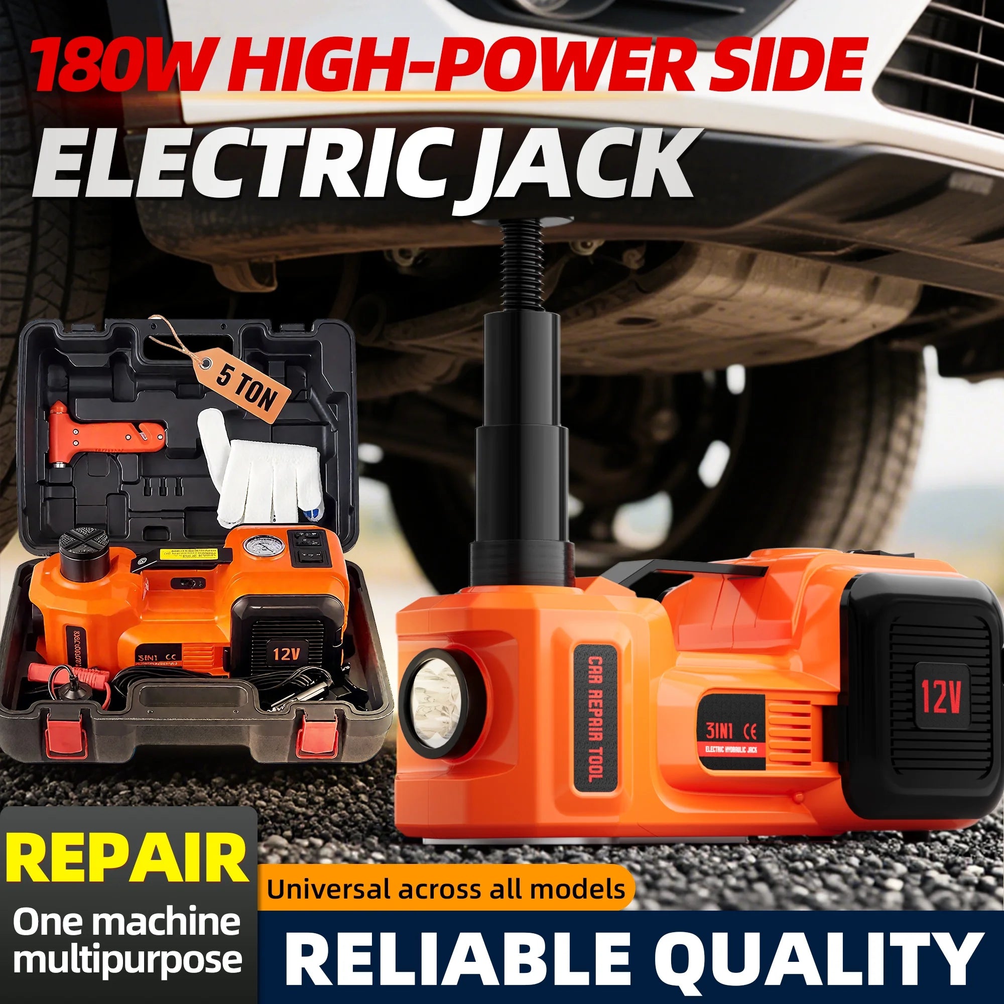 SZTAA Electric Car Jack Lift with Air Compressor and Emergency Hammer 5 Ton/11023 lbs Hydraulic Jack for SUV Sedan Truck Change Tires Garage Repair