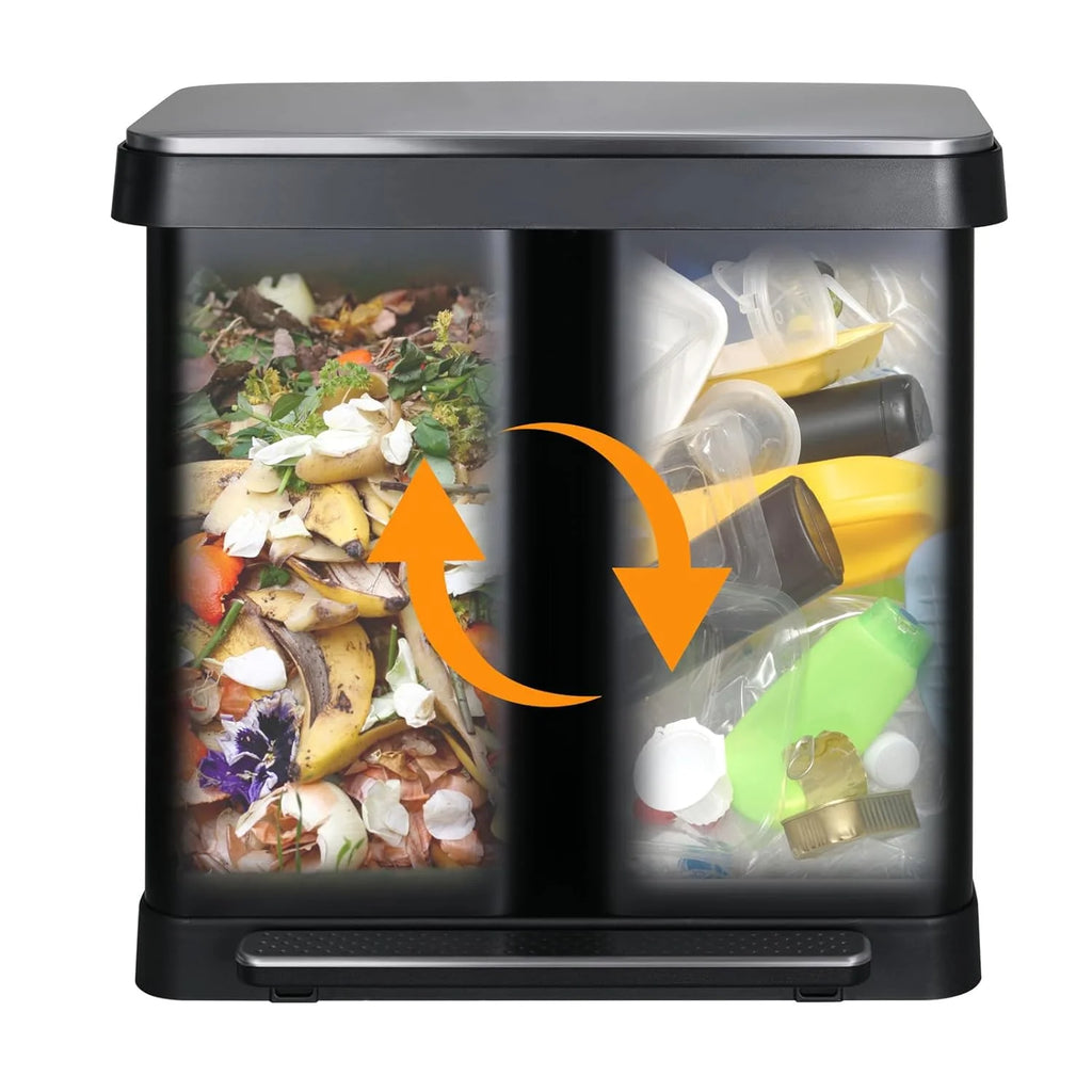 Arlopu 16 Gallon / 60L Dual Trash Can. Stainless Steel Kitchen Garbage Can with Soft-Close Lid. Home Office Classified Recycle Bin
