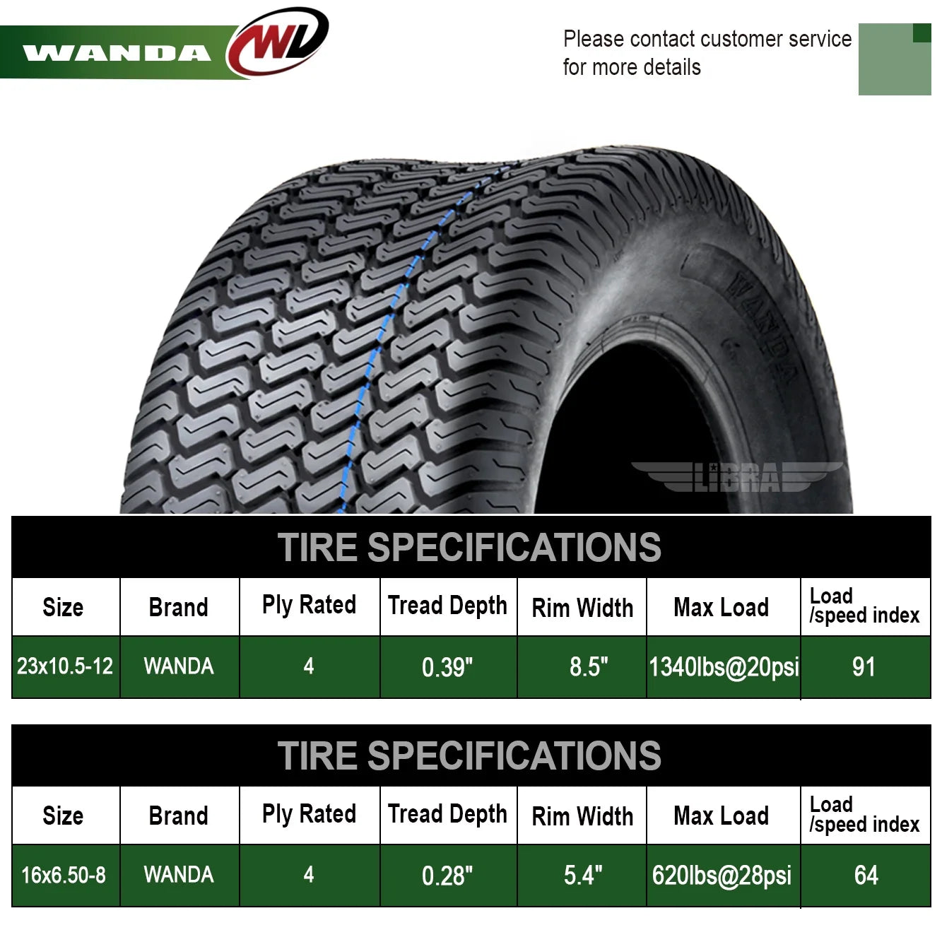 Set of 4 New Lawn Mower Turf Tires 16x6.5-8 Front & 23x10.5-12 Rear 4PR 13019/49