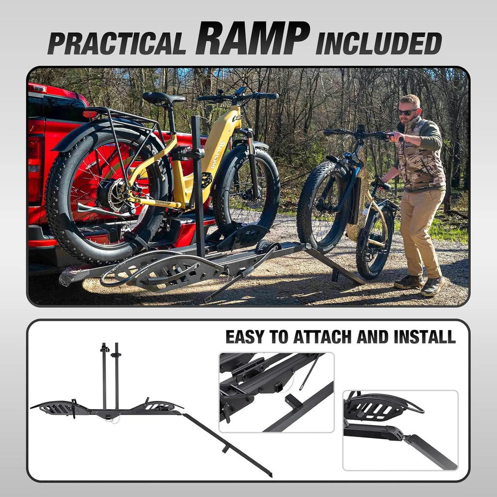 Young Electric Ebike Rack. 200lb Capacity. Alloy Steel Hitch Mount. Fits 5-Inch Fat Tire Bikes. 2-Inch Receiver