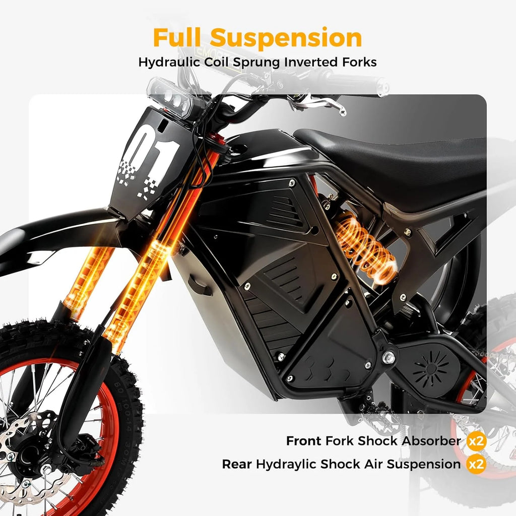 GT73 PRO 338 NM Electric Dirt Bike for Adults.3000W(Peak)Dual Motor 50Mph Max Speed.60V 50MPH 36.4AH Dual Battery Ebike.85 Miles Range. 25 Motorcycle Tires. All-Terrain for Mountain. Snow. UL2849