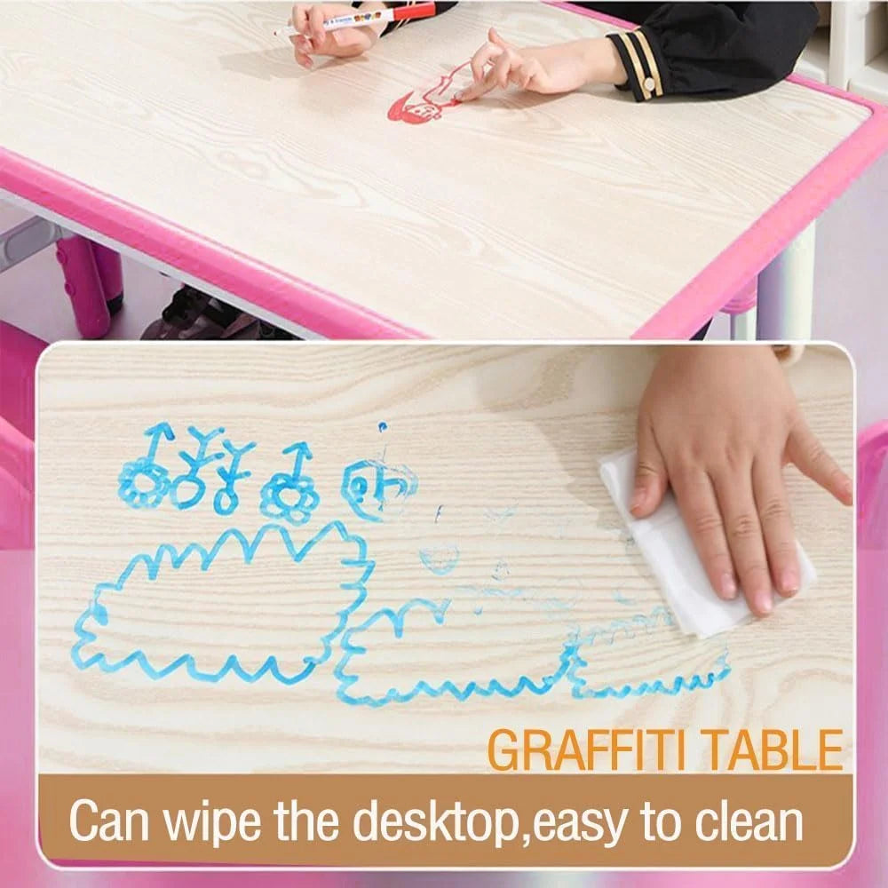 TROPOW Kids Table and Chairs.Height Adjustable Toddler Table and 6 Chair.Multi-Activity Table with Graffiti Desktop Non-Slip Legs for Ages 2-10.Children Activity Table for Daycare.Classroom.Blue