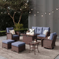 LayinSun 7 Pieces Outdoor Patio Furniture Set with Fire Pit Table. Rattan Wicker Sectional Swivel Rocker Chairs Sets