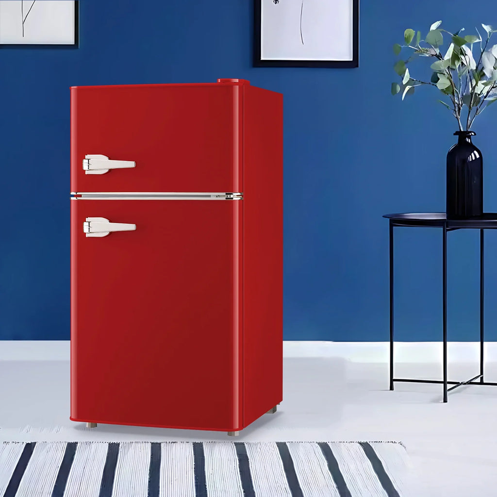 Tacool 3.5 Cu.ft Retro Mini Fridge with Freezer. 2 Door Small Refrigerator with 7 Adjustable Thermostat for Home. Blue
