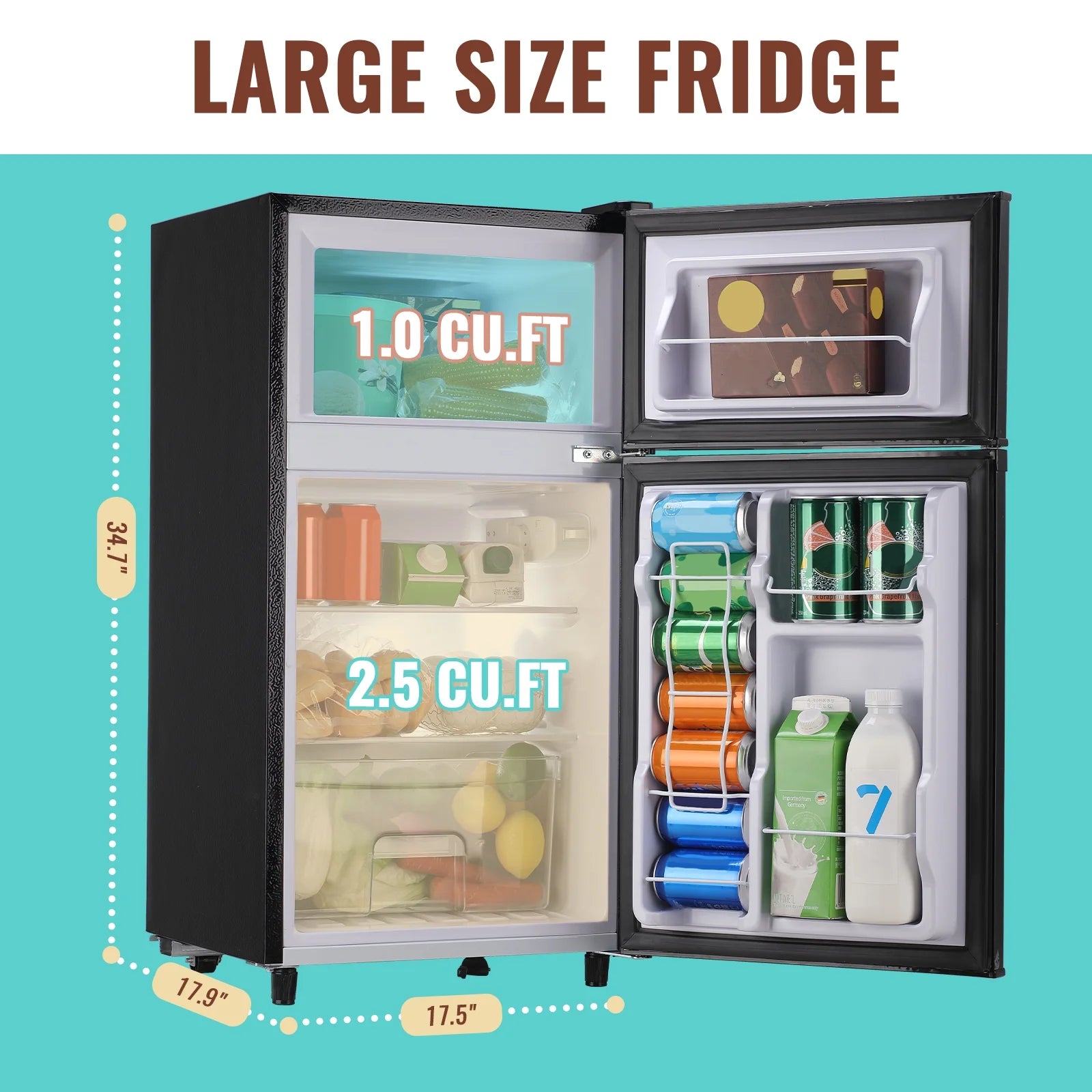 WANAI 5.0 Cu.ft Mini Refrigerator with Freezer 7 Settings Temp Adjustable Large Compact Fridge Silver