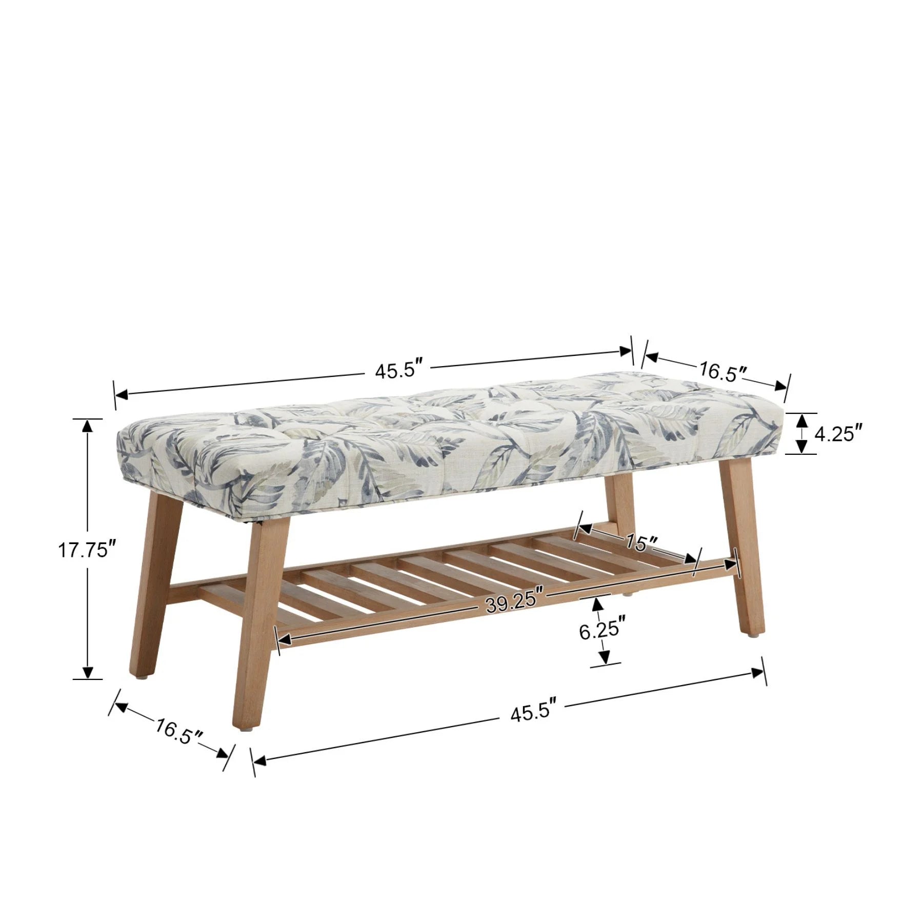 Dayalane Upholstered Storage Bench with Shoe Rack.Linen Fabric Entryway Bench for Living Room. Bedroom and Hallway. Multi Functional Ottoman with Solid Wood Shelf. Beige