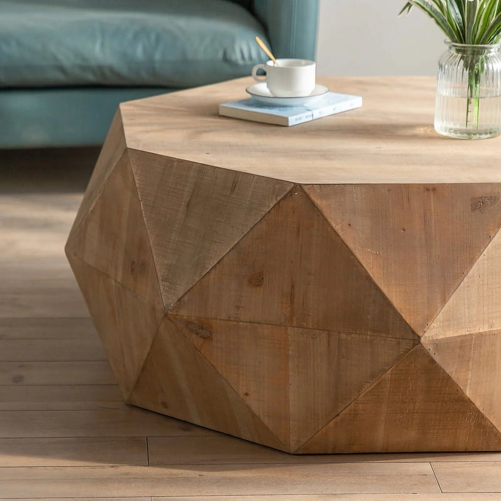 38Three-dimensional Embossed Pattern Coffee Table. Octagon Coffee table. American Retro Style Coffee Table for Office. Dining Room and Living Room. Nature