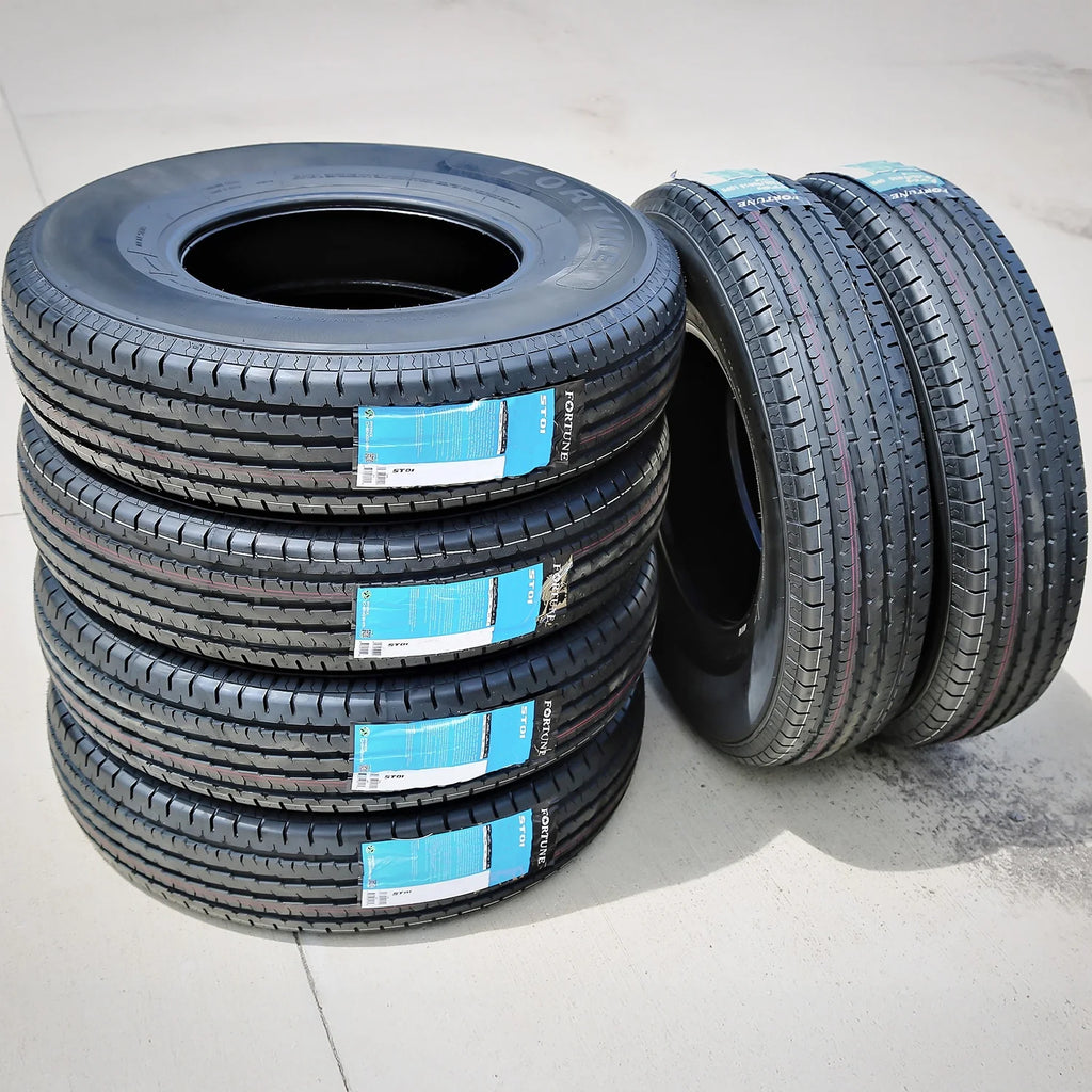 Set of 4 Fortune ST01 Steel Belted ST205/75R15 205/75R15 107/102M D 8 Ply Trailer Tires