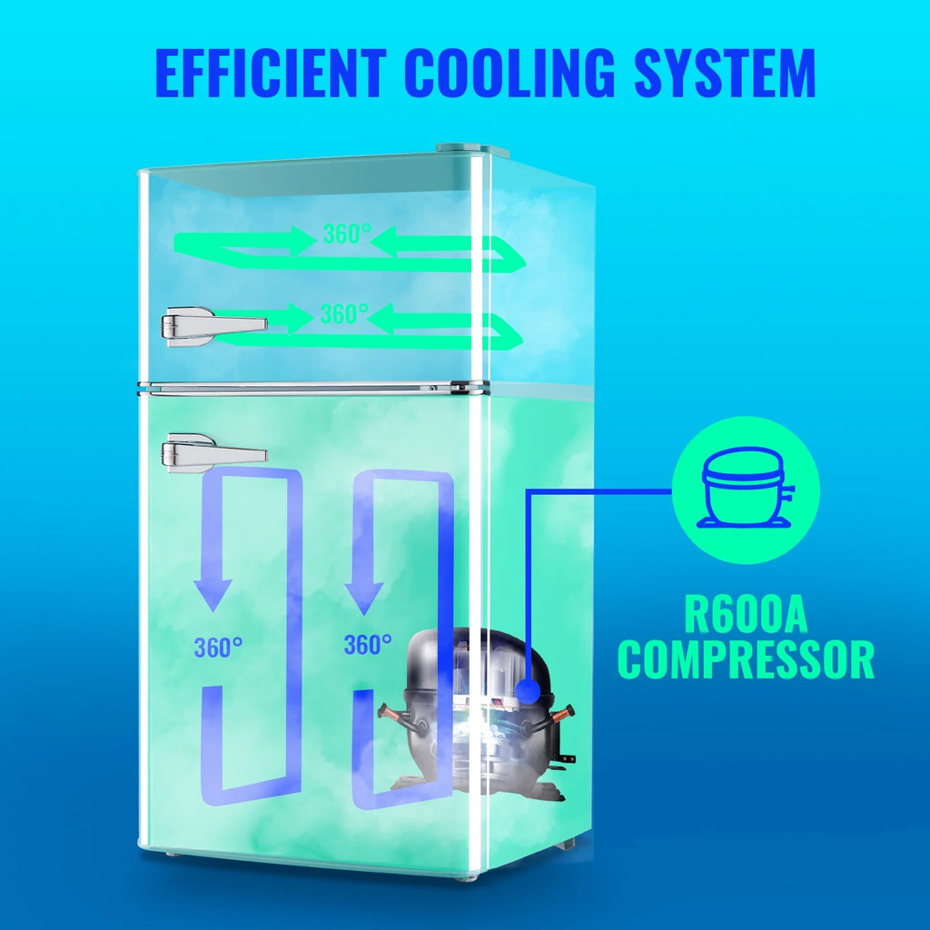 Tacool 3.5 Cu.ft Retro Mini Fridge with Freezer. 2 Door Small Refrigerator with 7 Adjustable Thermostat for Home. Blue